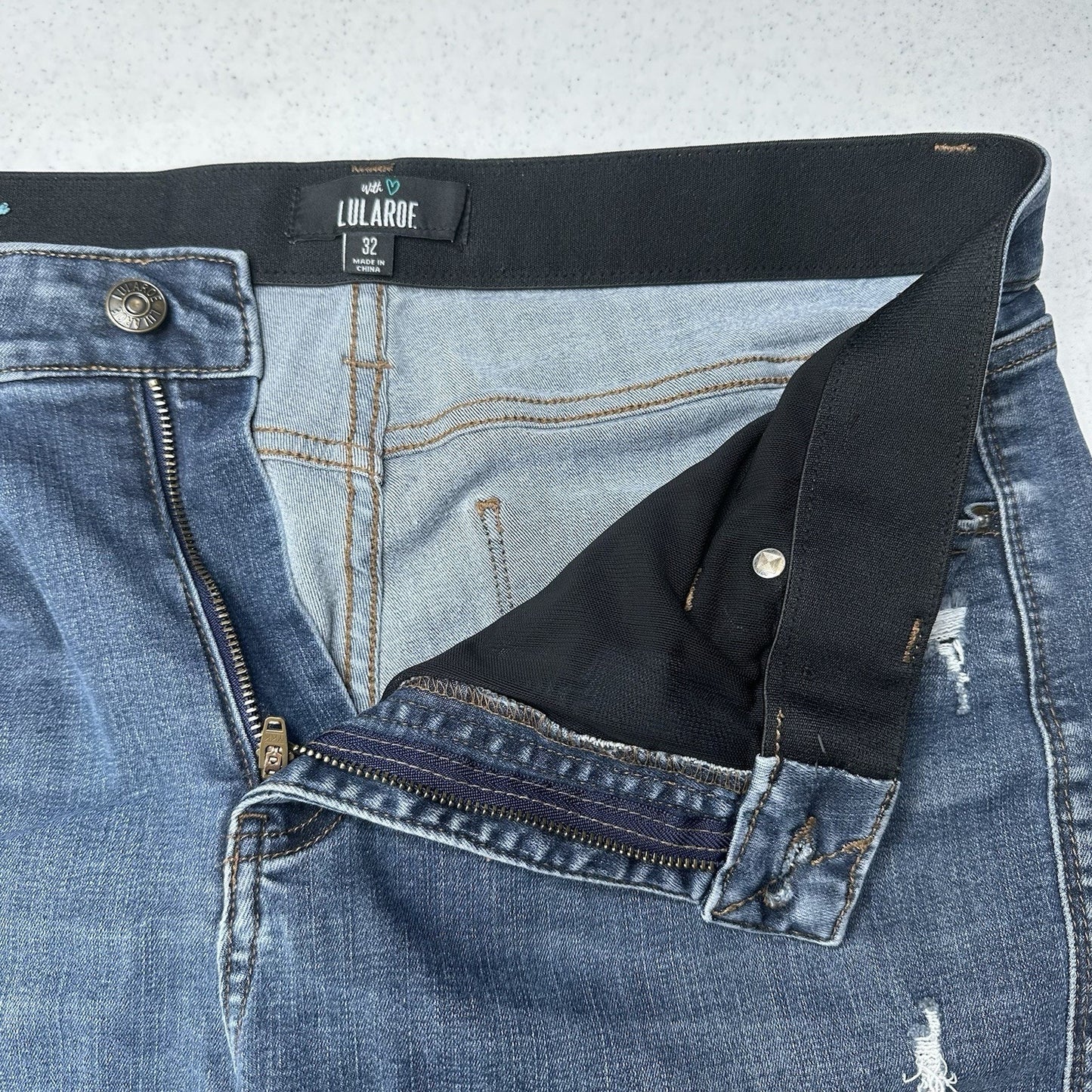 Lularoe Shorts Womens 32 US 14 Skinny Bermuda Cut Off Blue Denim Tummy Panel
