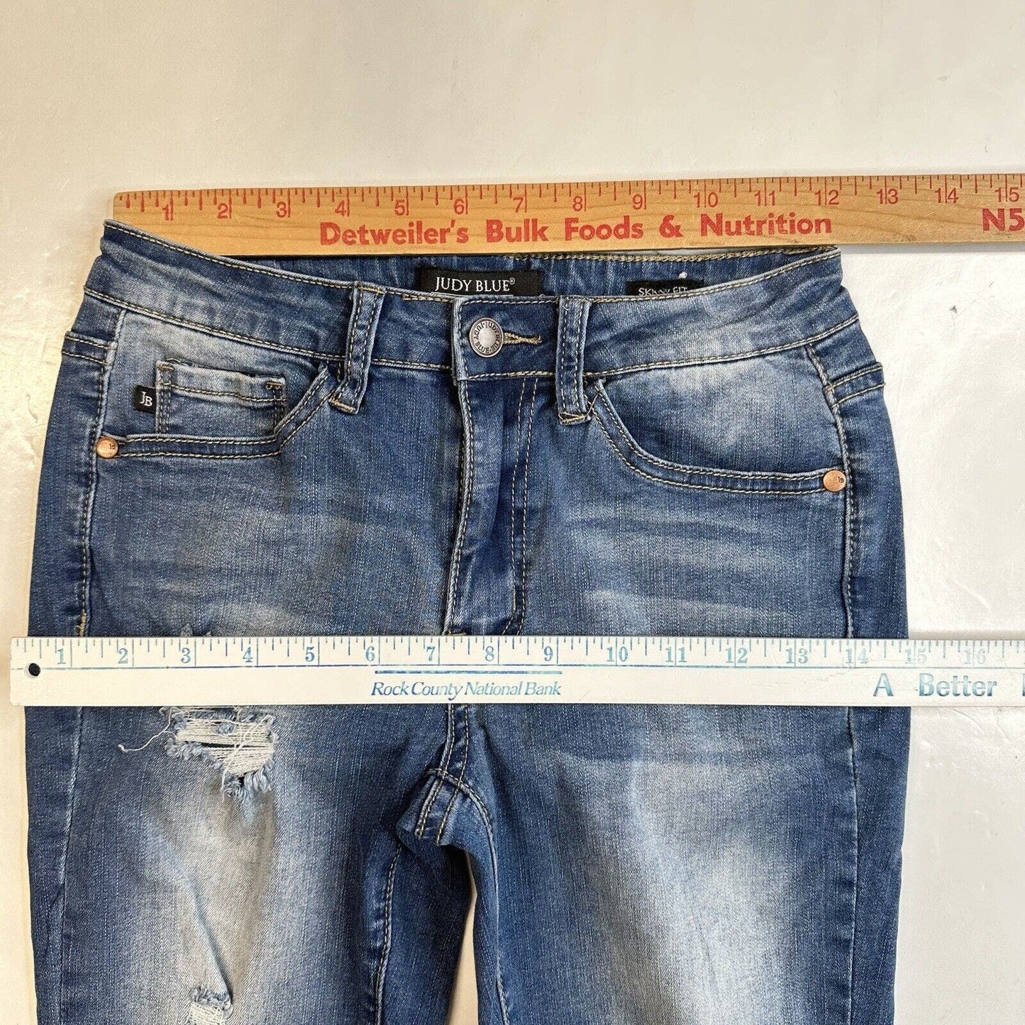 Judy Blue Jeans Womens 1/25 Skinny Crop Stretch Blue Denim Distressed Fray