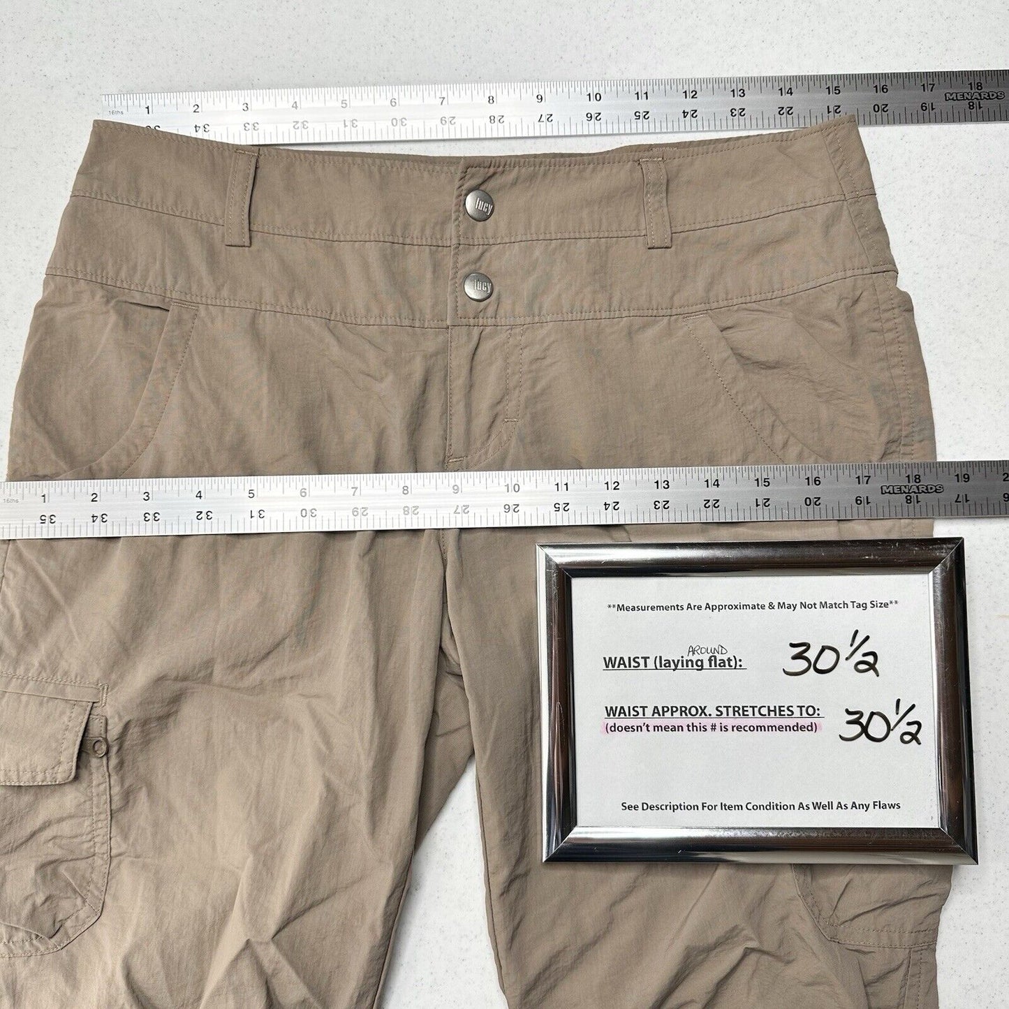 Lucy Activewear Pants Womens 6 Cargo Crop Brown Hiking Gorpcore Trail Cinch Hems