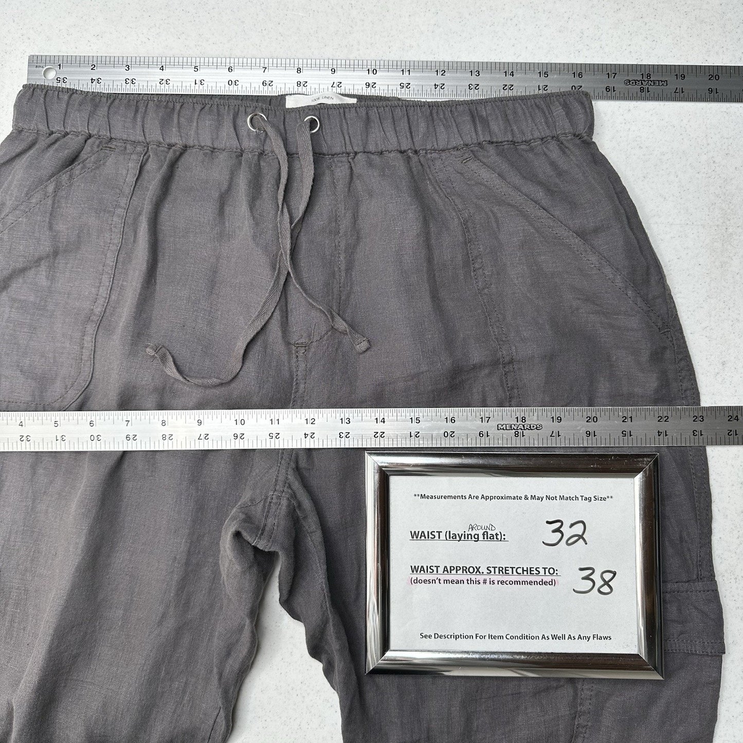 Nicole Miller Pants Womens Large Linen Cargo Jogger Gray Pull On Coastal Beach