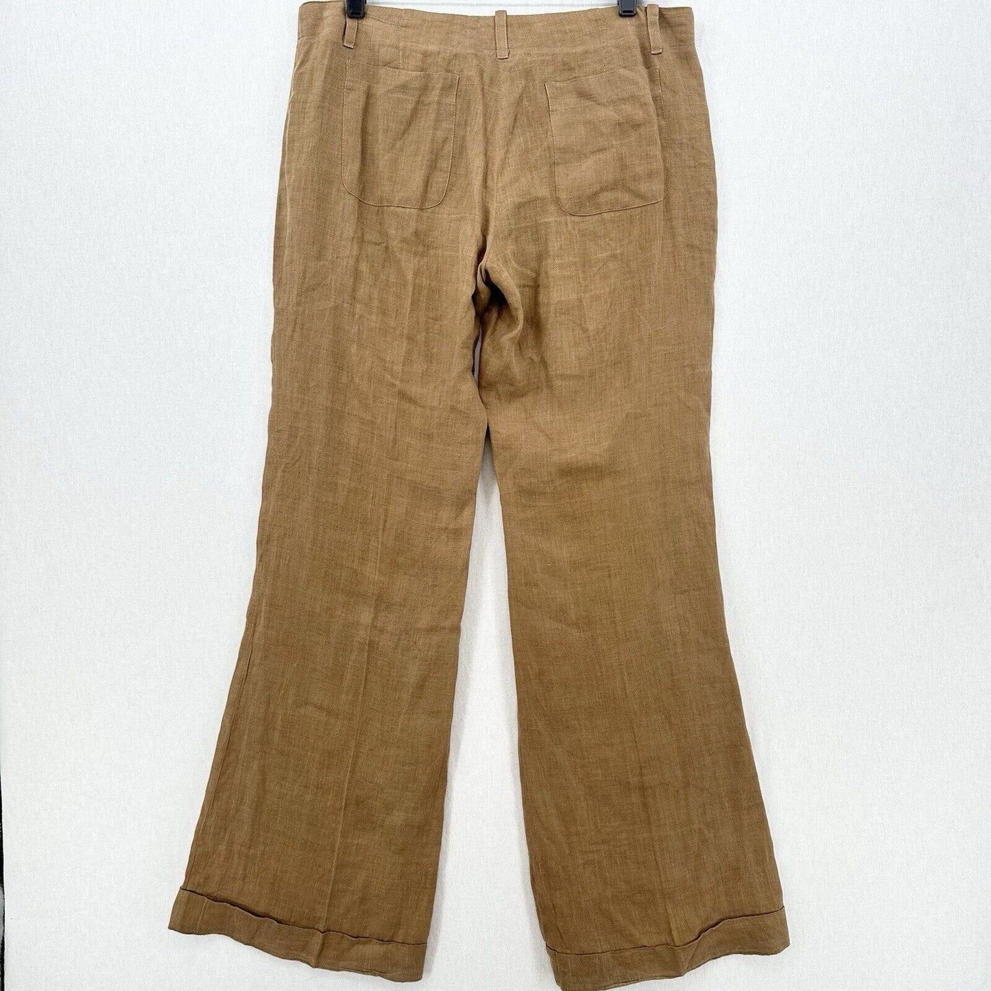 Vince Pants Womens 10 Linen Brown Wide Flare Trouser Relaxed Coastal Beach *Flaw