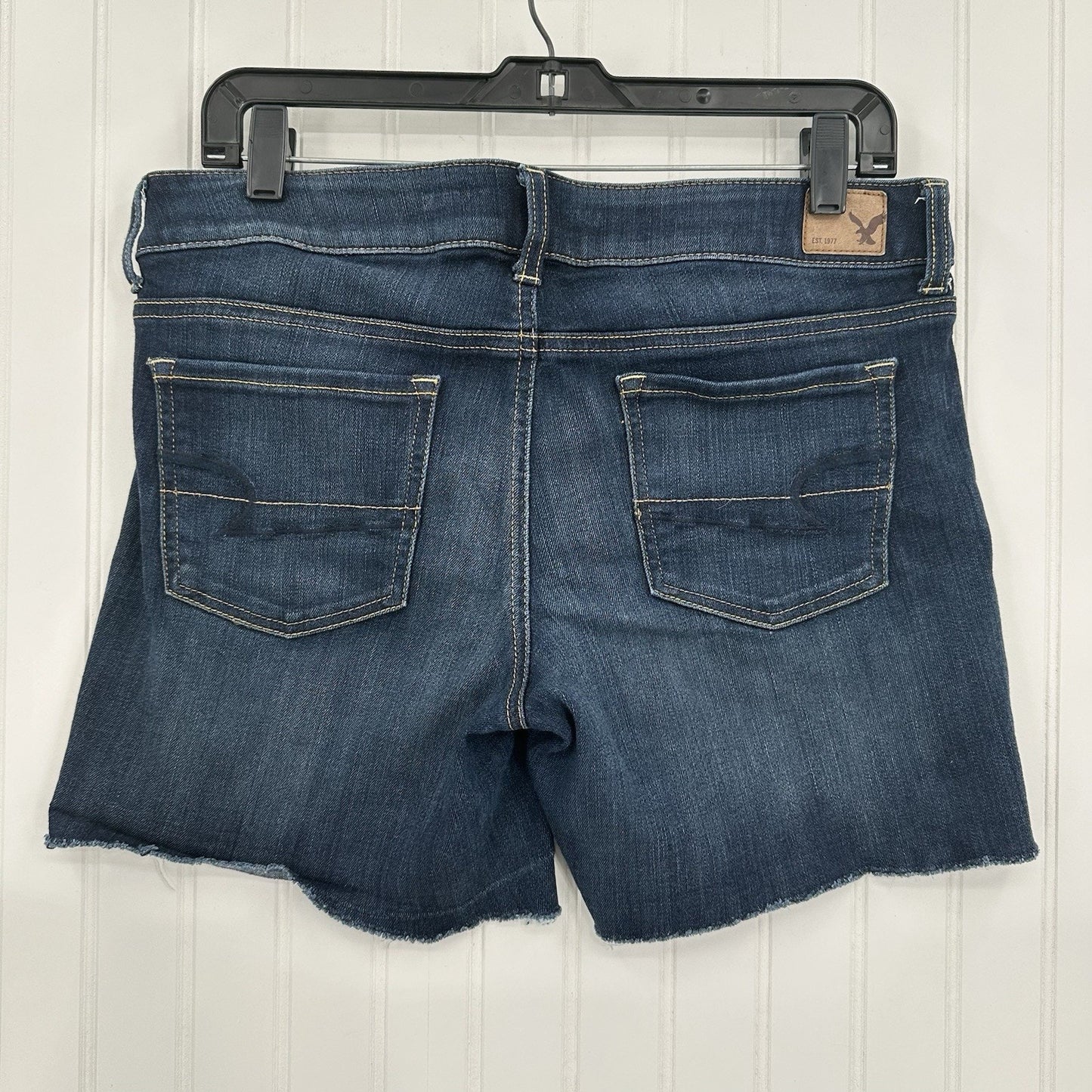 American Eagle Shorts Womens 12 Midi Blue Jean Denim Super Stretch Cut Off Fray