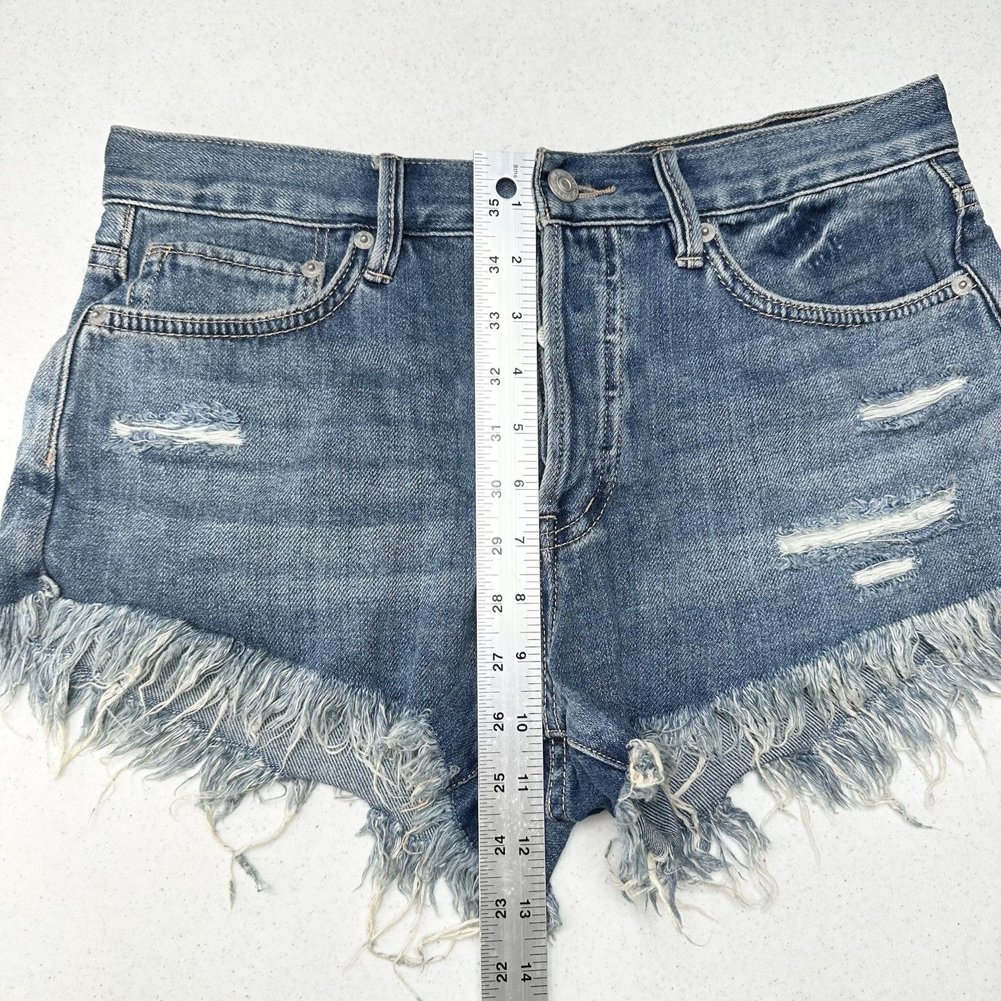 We The Free People Shorts Womens 26 Blue Denim Button Fly Distress Anthropologie