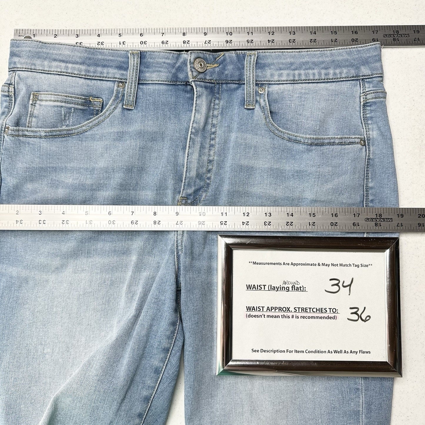 Lularoe Shorts 32 US 14 Skinny Bermuda Cuffed Blue Denim Tummy Panel *Spot