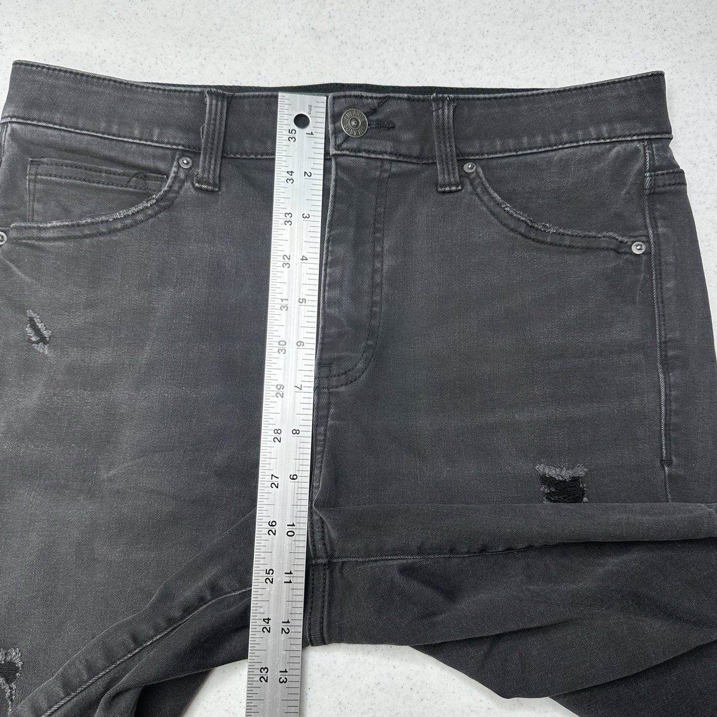 Lularoe Shorts 30 US 10 12 Skinny Bermuda Black Denim Tummy Panel DistressGrunge