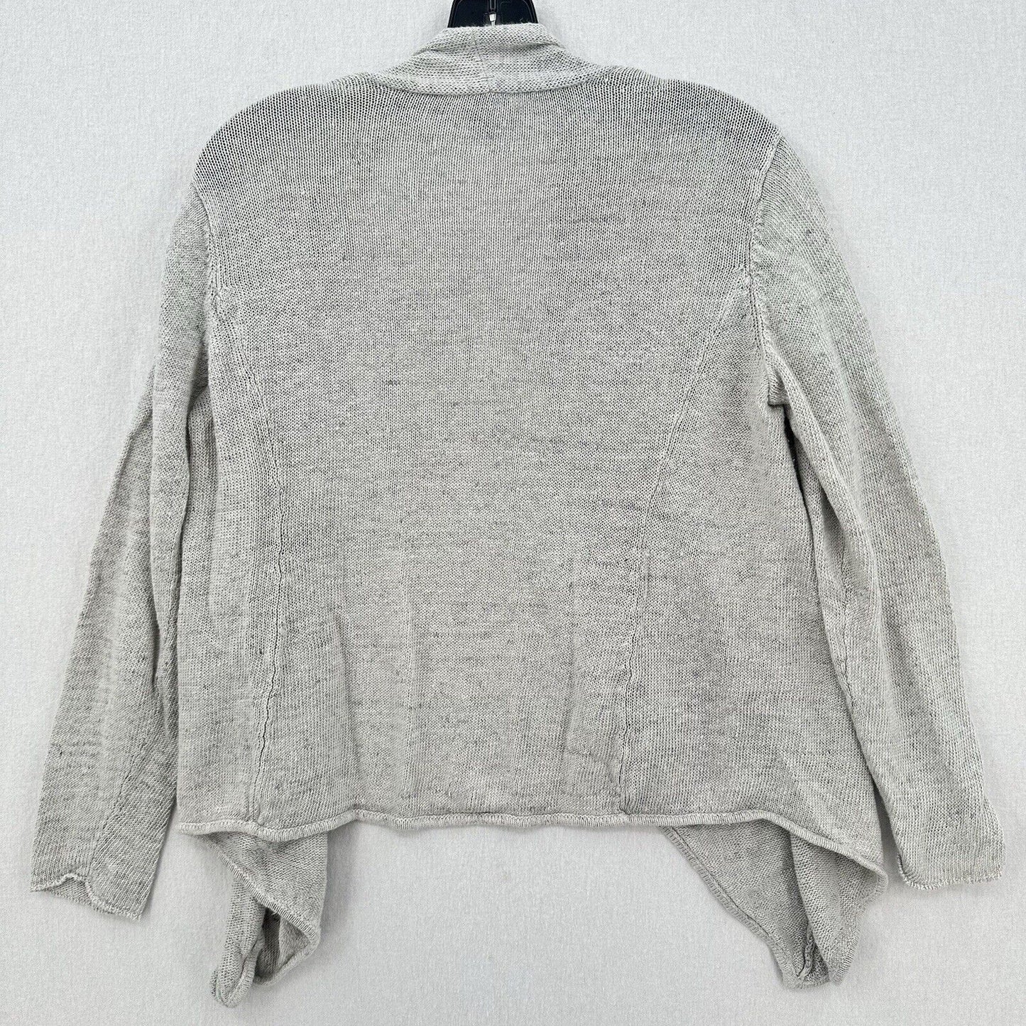 Eileen Fisher Sweater Womens Medium Cardigan Linen Gray Open Waterfall *Flaw