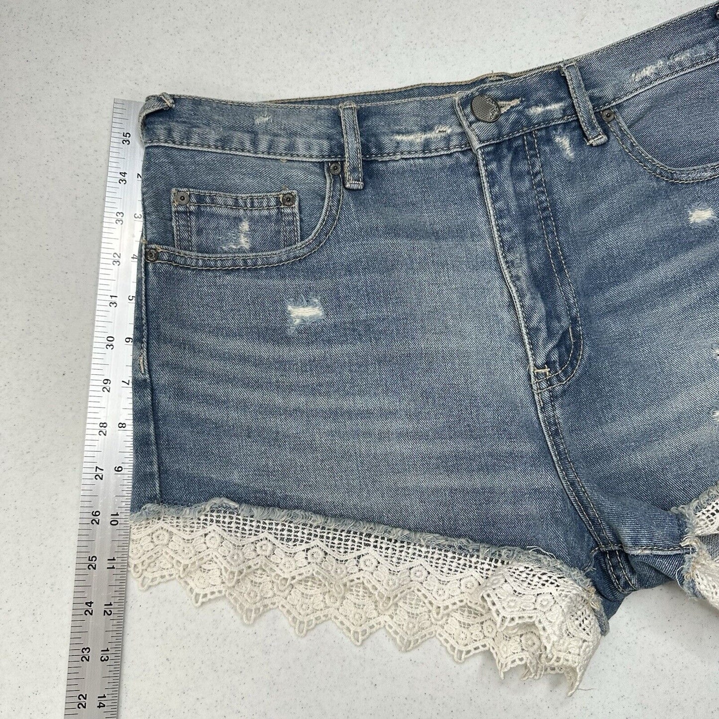 Free People Shorts Womens 29 Crochet High Rise Blue Jean Denim Anthropologie