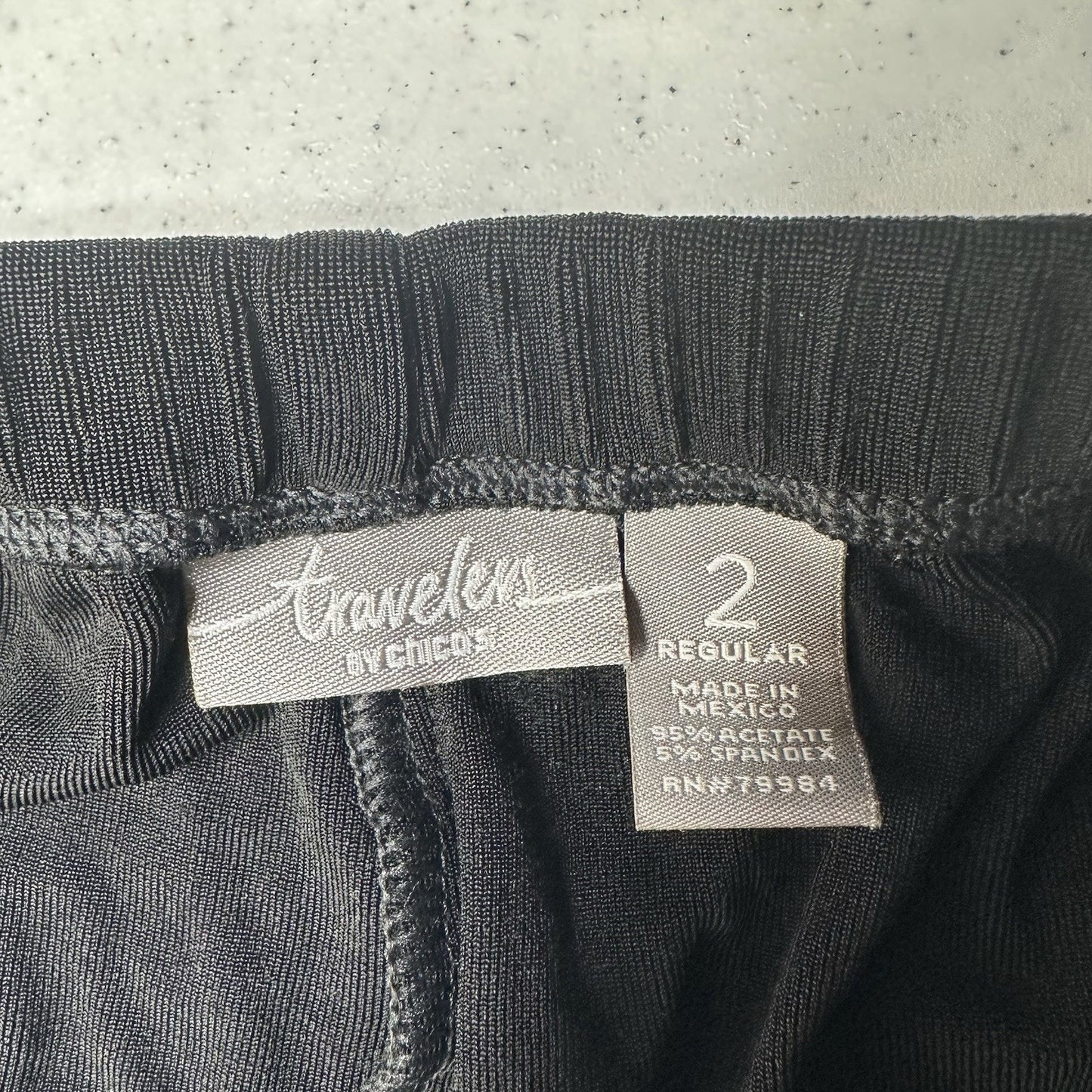 Chicos Travelers Pants 2 US Large Slinky Knit High Rise Black Stretch Coastal