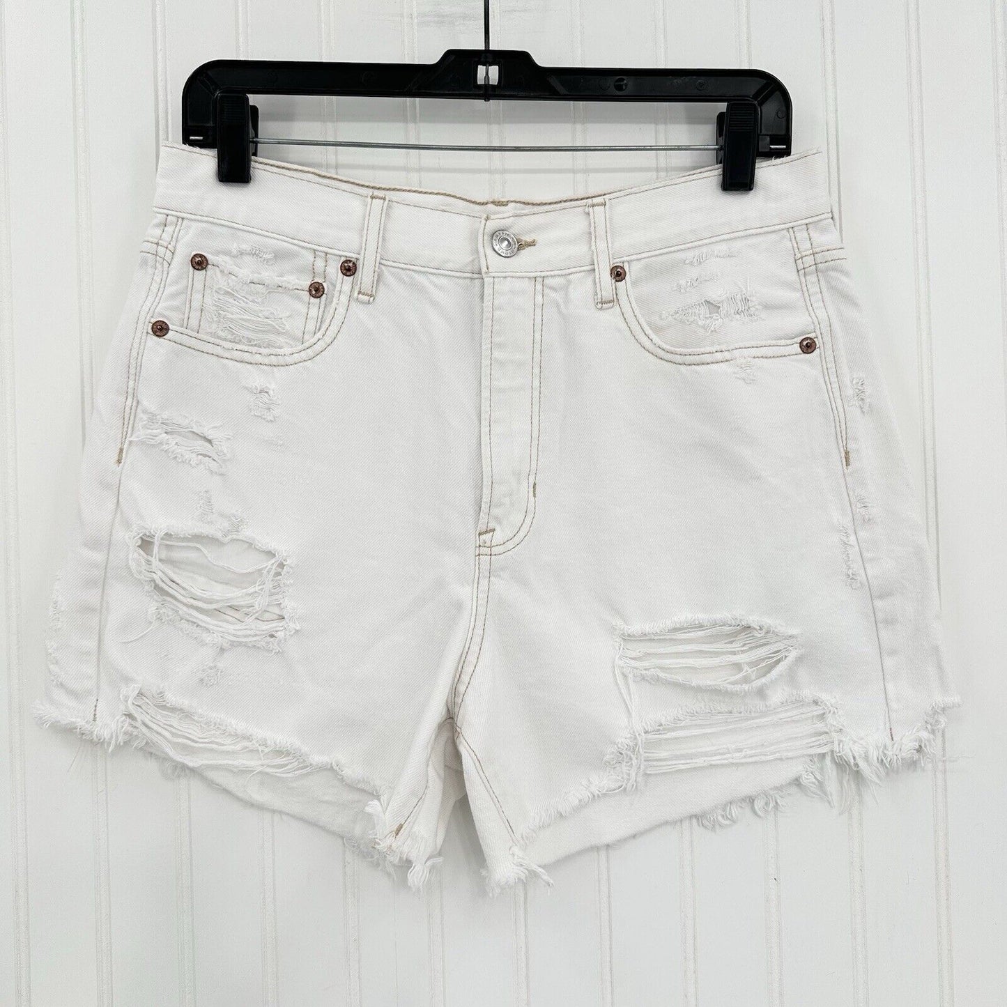 American Eagle Shorts 10 90s Boyfriend High Rise White Denim Distress Grunge EUC