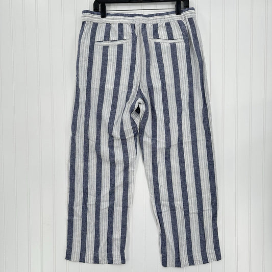Rails Pants Womens Large Agnes Linen Blend Ankle White Blue Stripes Coastal EUC