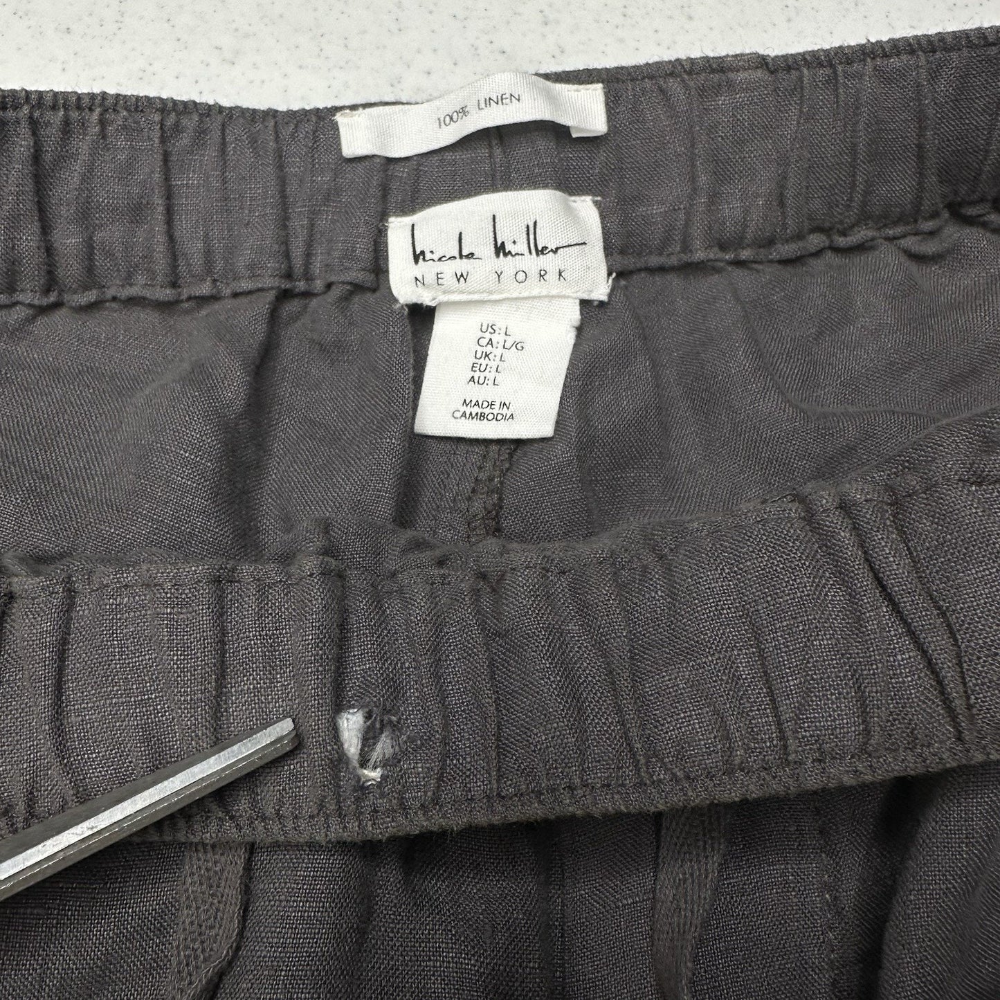 Nicole Miller Pants Womens Large Linen Cargo Jogger Gray Pull On Coastal Beach