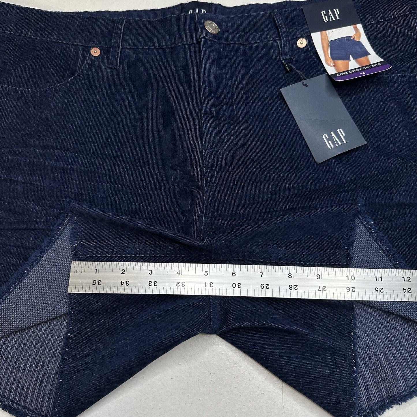 GAP Shorts Womens 16 Corduroy Relaxed Cut Off Dark Blue Fray Hem Preppy NEW