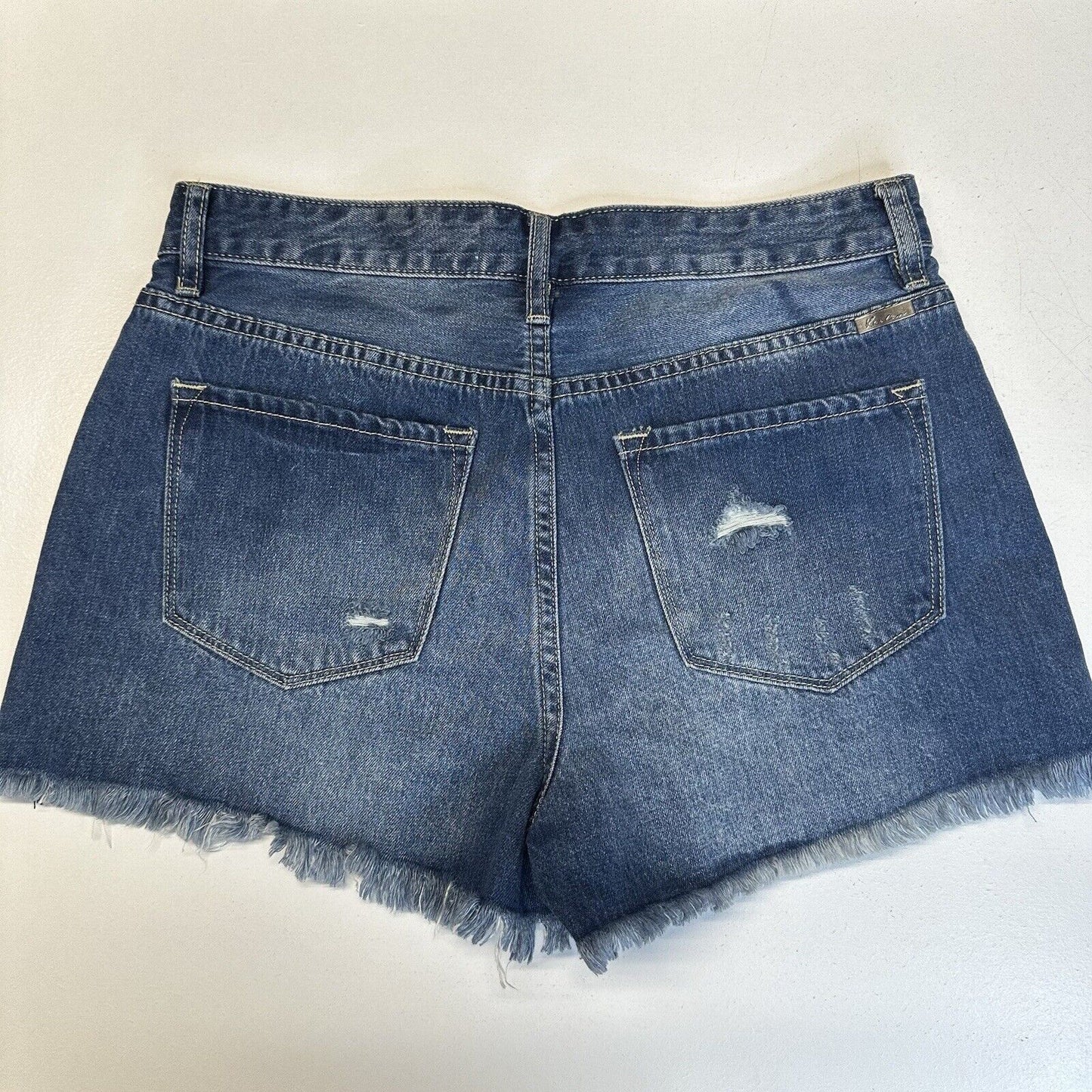 Kancan Shorts Womens 9 28 High Rise Denim Blue Jean Distress Cotton Fray Grunge