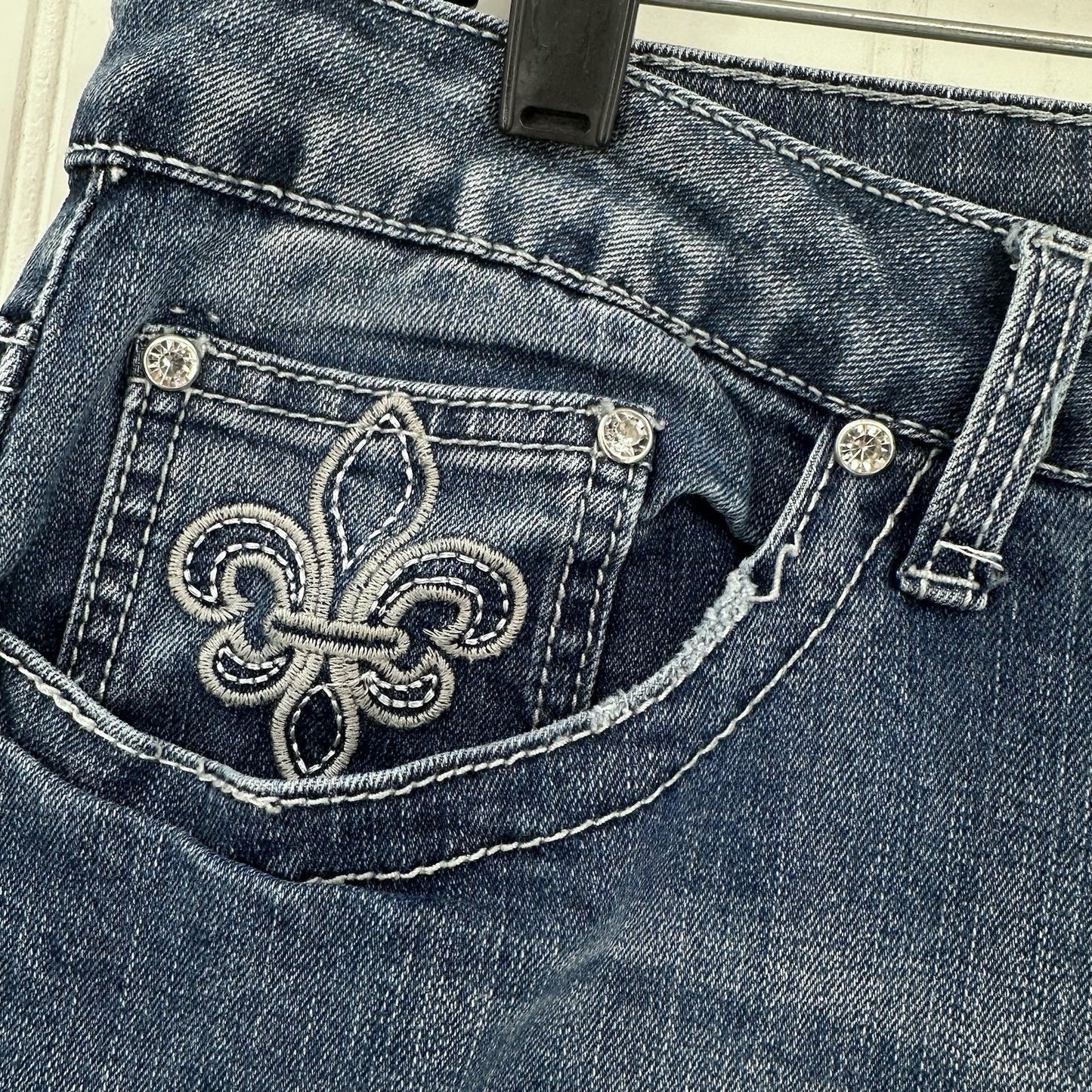 Earl Jeans Womens 18W Slim Bootcut Blue Denim Rhinestones Embroidered Western