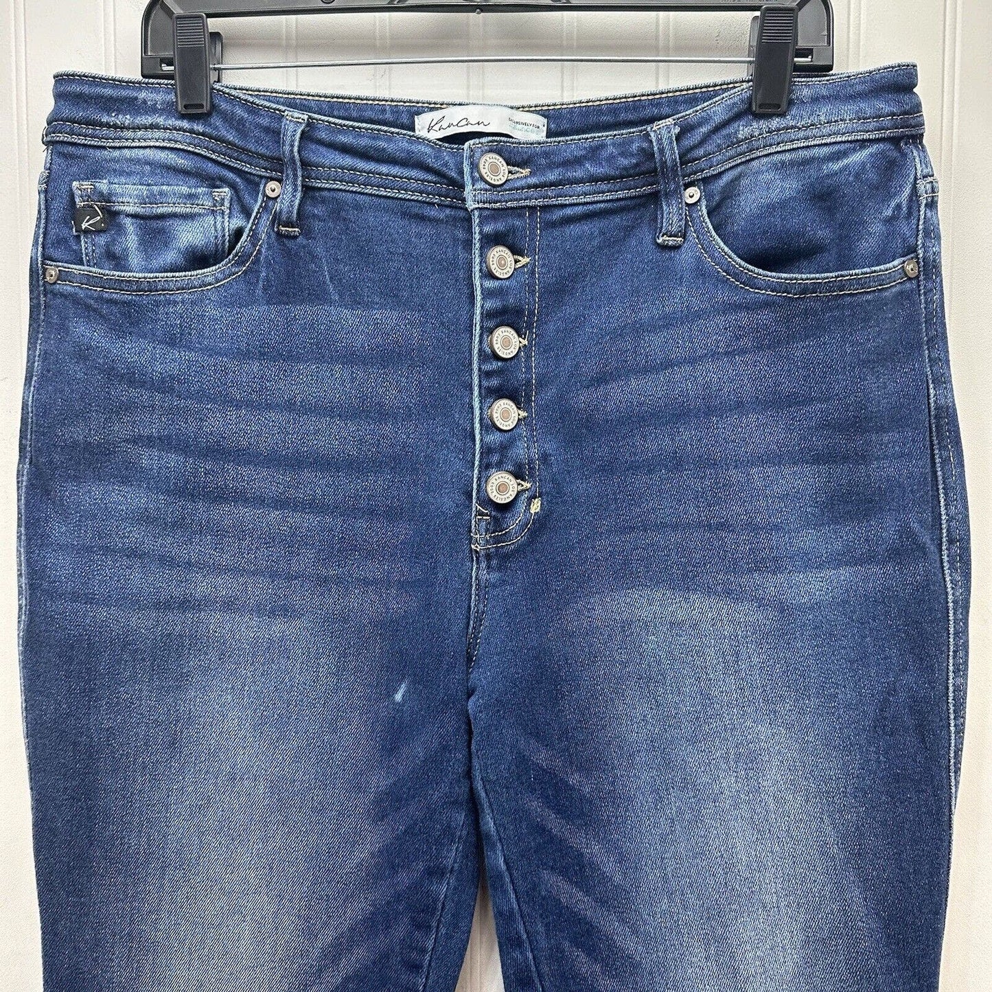 Kancan Jeans Womens 32 Bootcut High Rise Button Fly Blue Stretch Denim Dark Wash