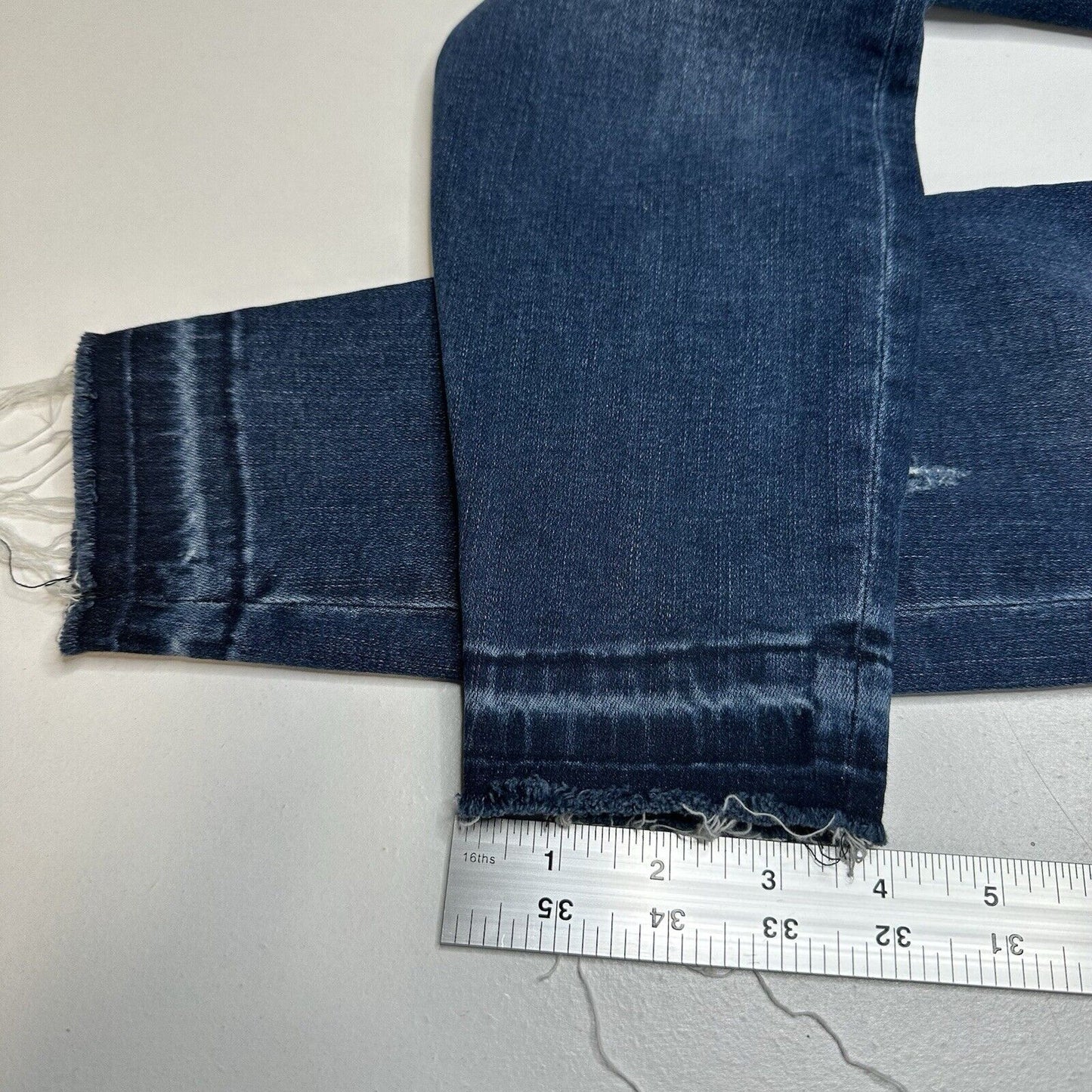 Spanx Jeans Women Medium Ankle Skinny Blue Pull On Stretch Denim Distressed Fray