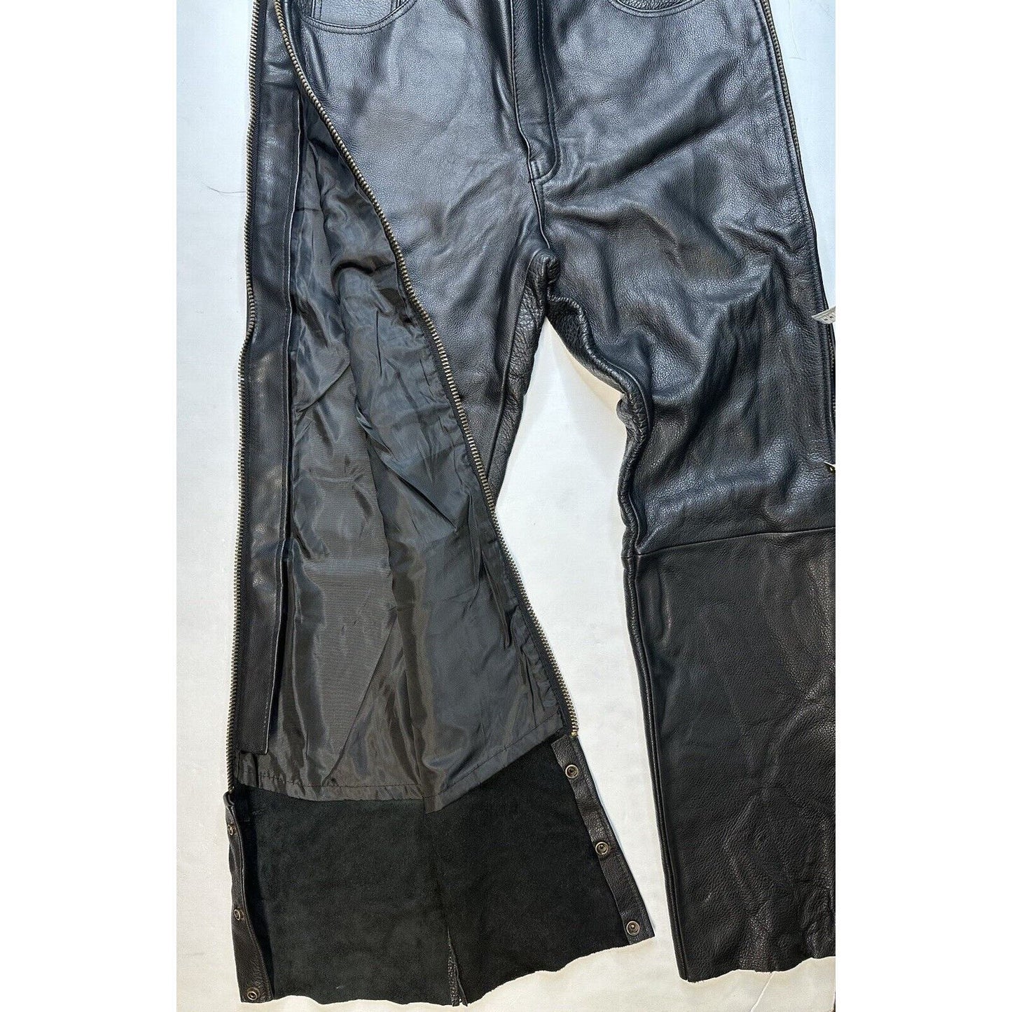 USA Bikers Over Pants Men 36x29 Black Genuine Leather Motorcycle Zipper *Smaller
