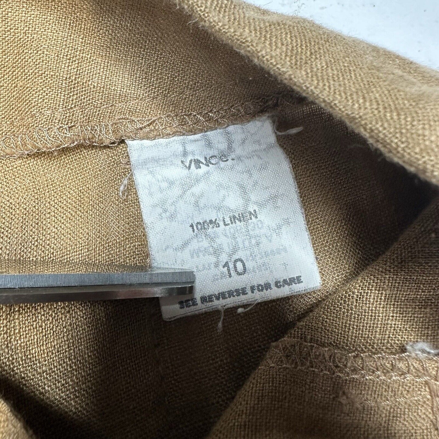 Vince Pants Womens 10 Linen Brown Wide Flare Trouser Relaxed Coastal Beach *Flaw