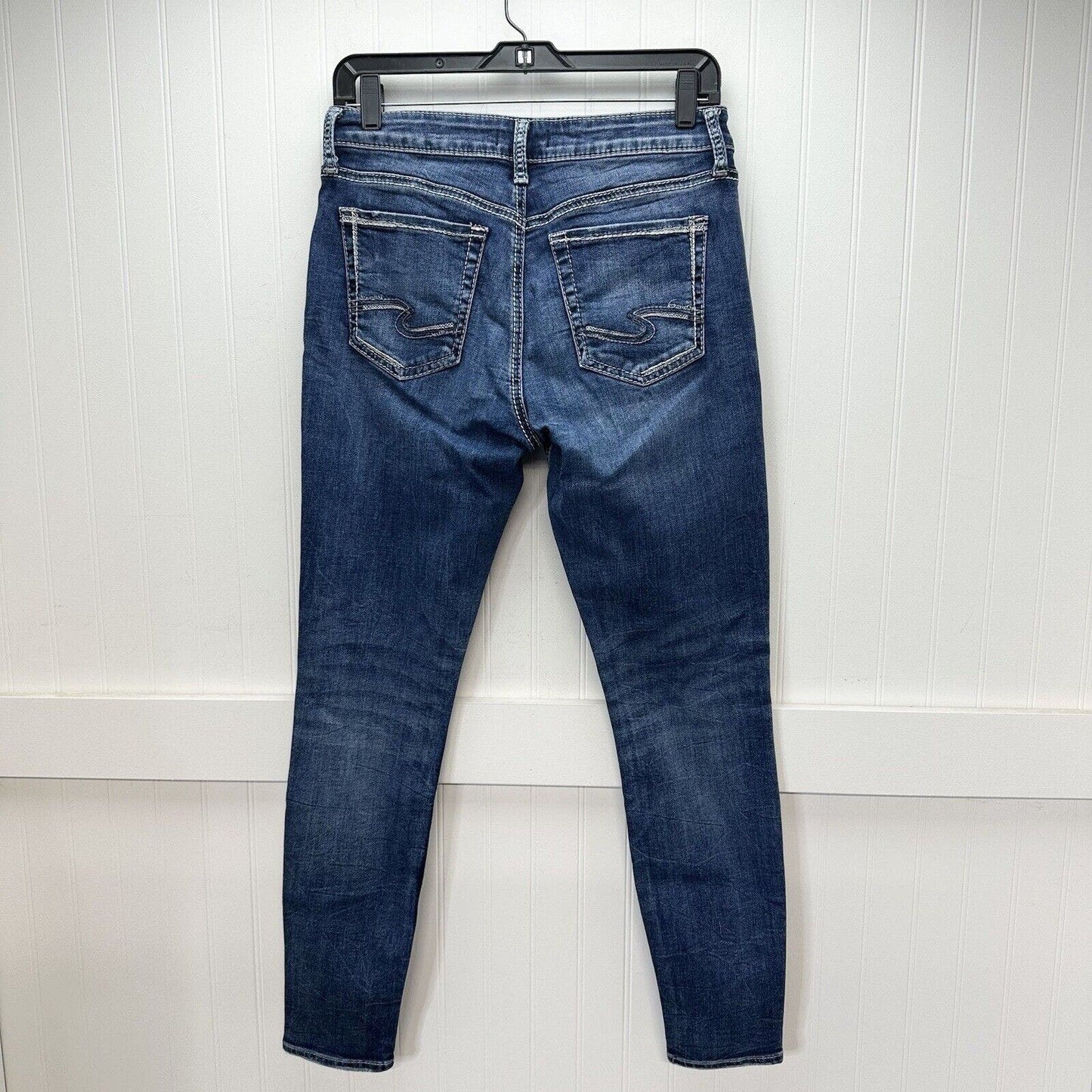 Silver Jeans Women 28 Avery Skinny Curvy Stretch Denim Blue Medium Wash Distress