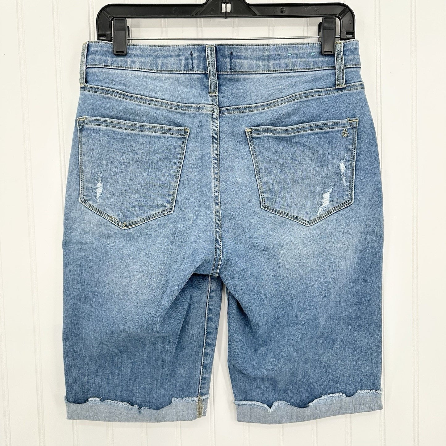 Lularoe Shorts 30 US 10 12 Skinny Bermuda Cuffed Blue Denim Tummy Panel EUC