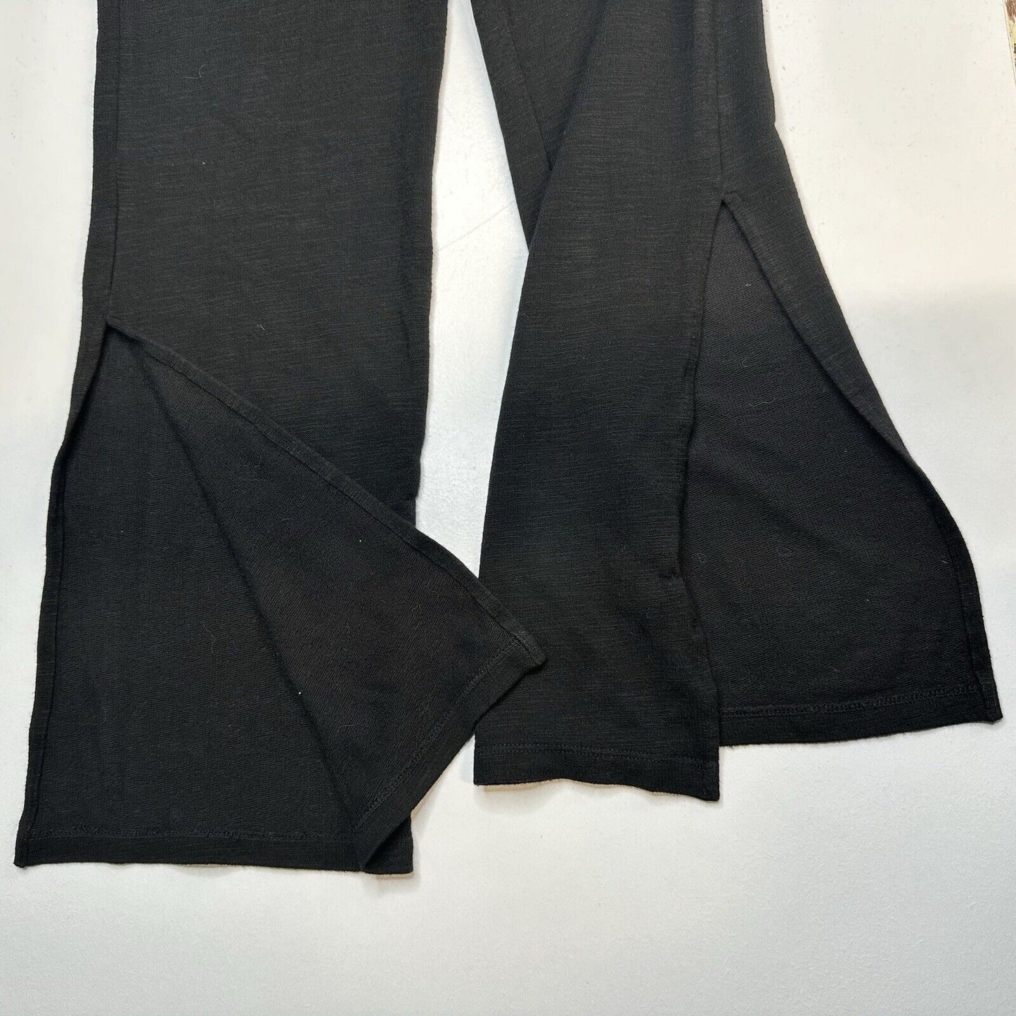 Monrow Pants Womens Small SuperSoft Straight Black Knit Pull On Split Hems Cozy