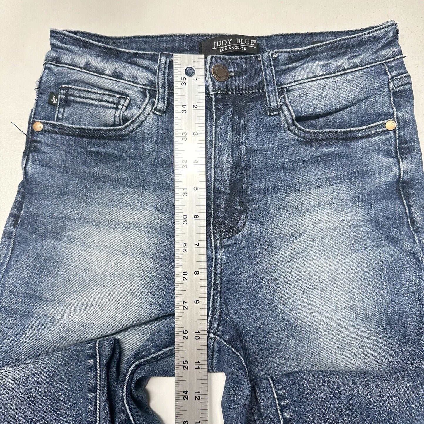 Judy Blue Jeans 3 26 Relaxed Shelley High Rise Slim Straight Blue Denim Distress