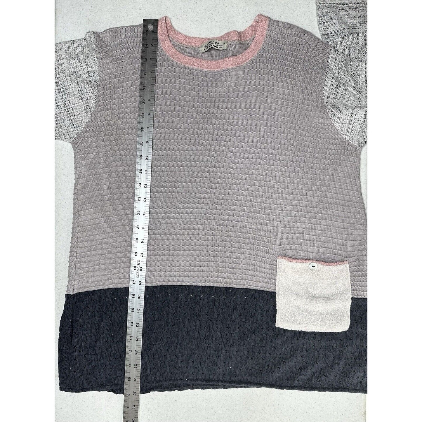 Margaret Winters Sweater Womens Medium Knit Cotton Pocket Mixed Media Boho