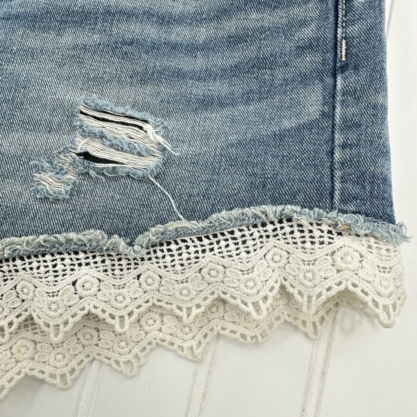 Free People Shorts Womens 29 Crochet High Rise Blue Jean Denim Anthropologie