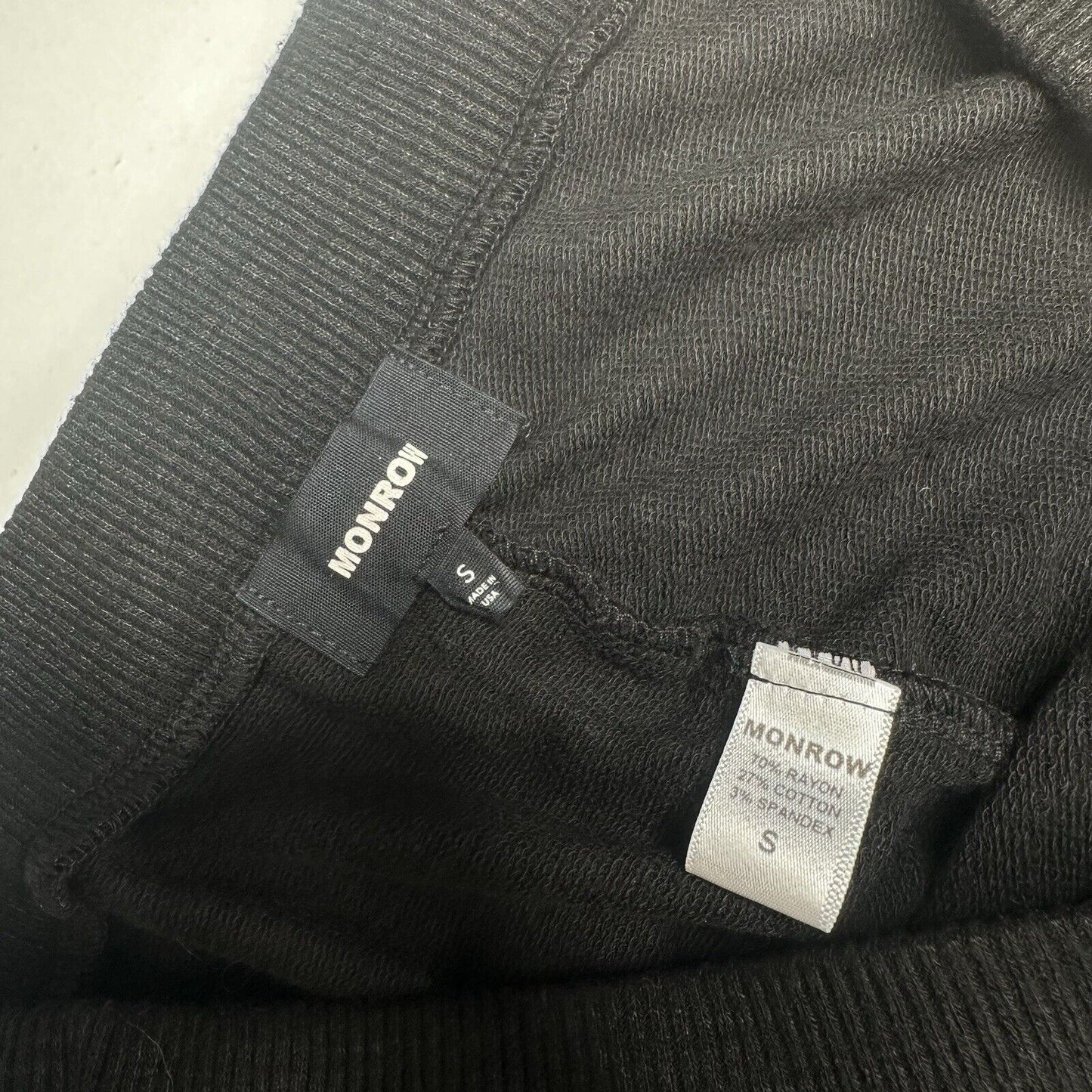 Monrow Pants Womens Small SuperSoft Straight Black Knit Pull On Split Hems Cozy