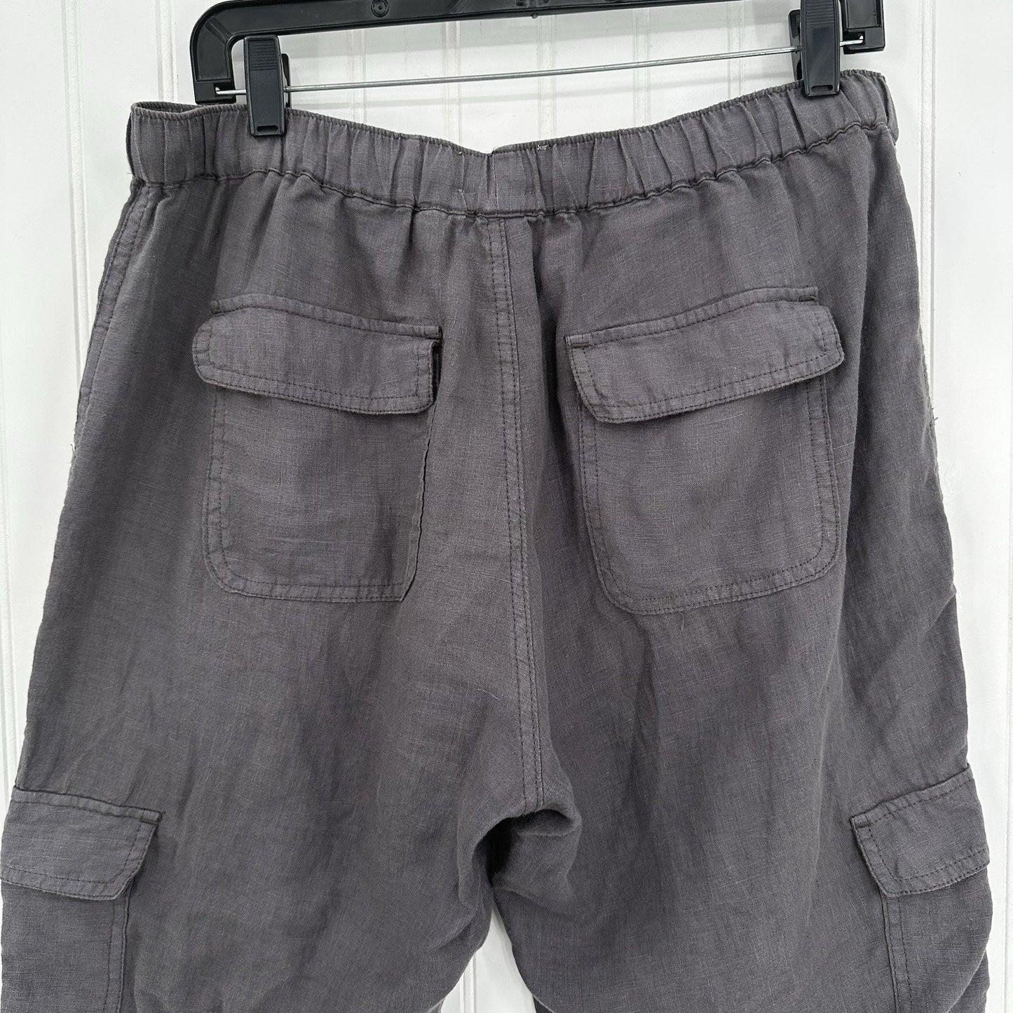 Nicole Miller Pants Womens Large Linen Cargo Jogger Gray Pull On Coastal Beach