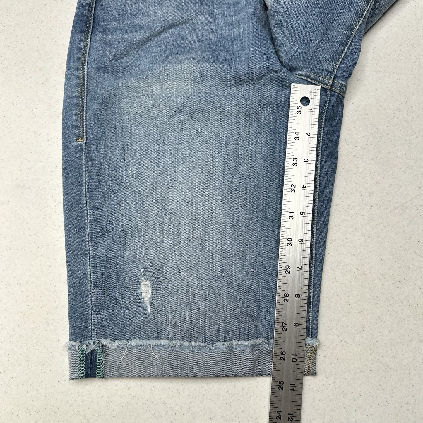 Lularoe Shorts 30 US 10 12 Skinny Bermuda Cuffed Blue Denim Tummy Panel EUC