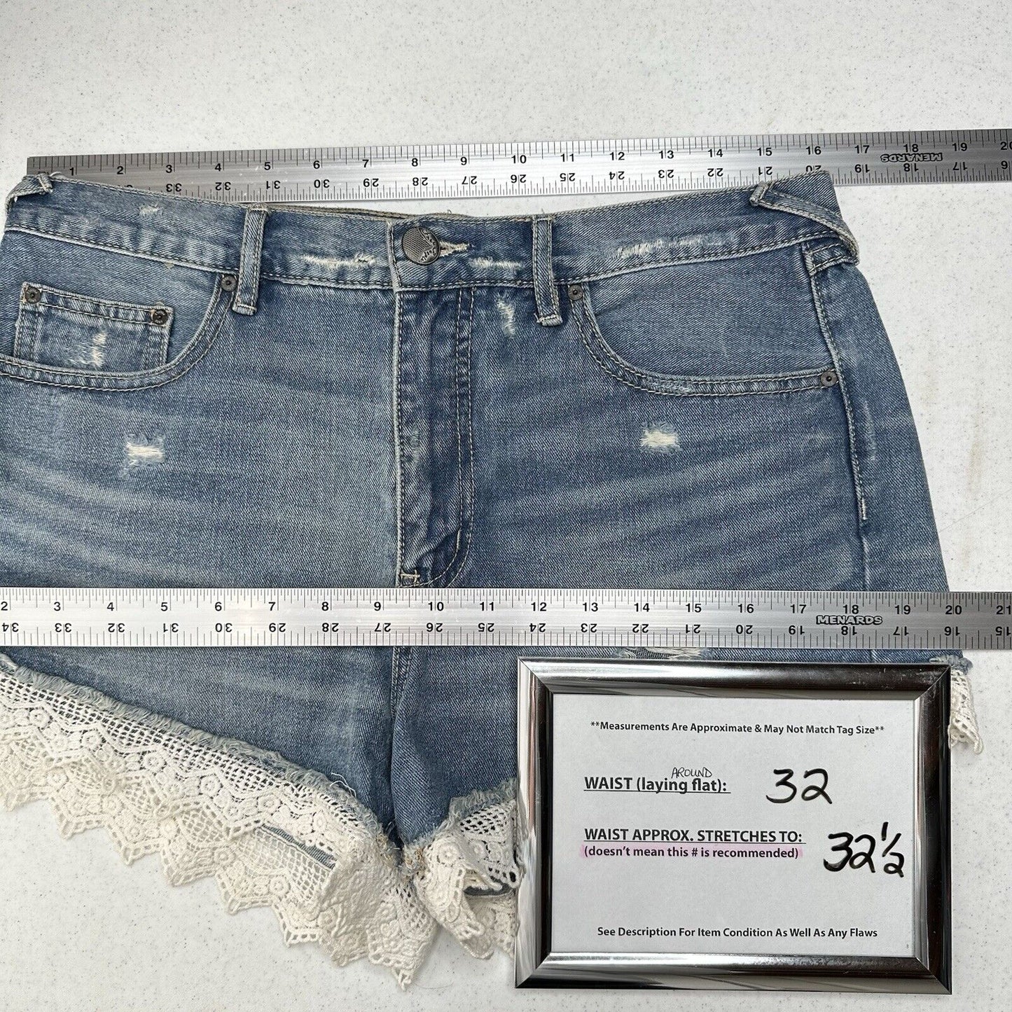 Free People Shorts Womens 29 Crochet High Rise Blue Jean Denim Anthropologie