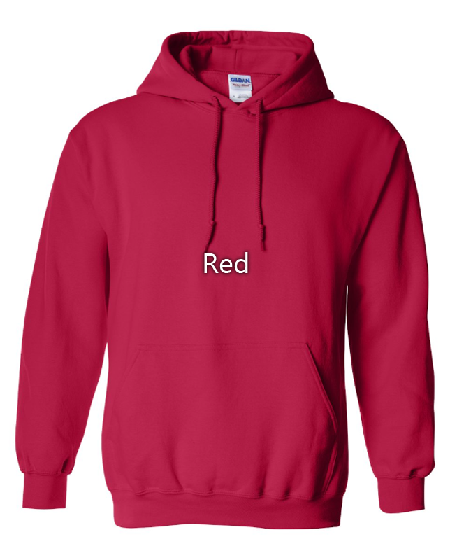A bright red pullover hoodie with the word 'Red' printed in white text on the chest, displayed against a plain white background.