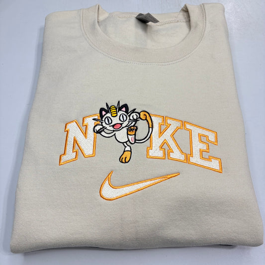 Nike Pokemon Meowth Embroidered ADULT Hoodie / Crewneck Sweatshirt Unisex Anime Cartoon Video Gamer Gift