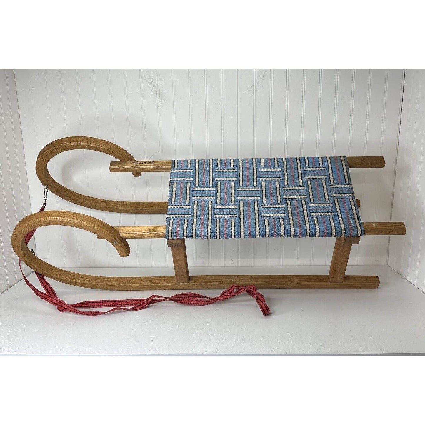 Vintage RIJO Rodel 39” Oak Wood Curly Horned Sledge, Toboggan - Made In Austria