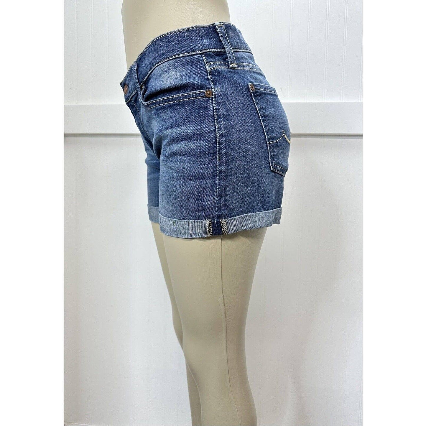 7 For All Mankind Cuffed Jean Shorts Sz 27 Blue Stretch Denim 3" Inseam 7FAM