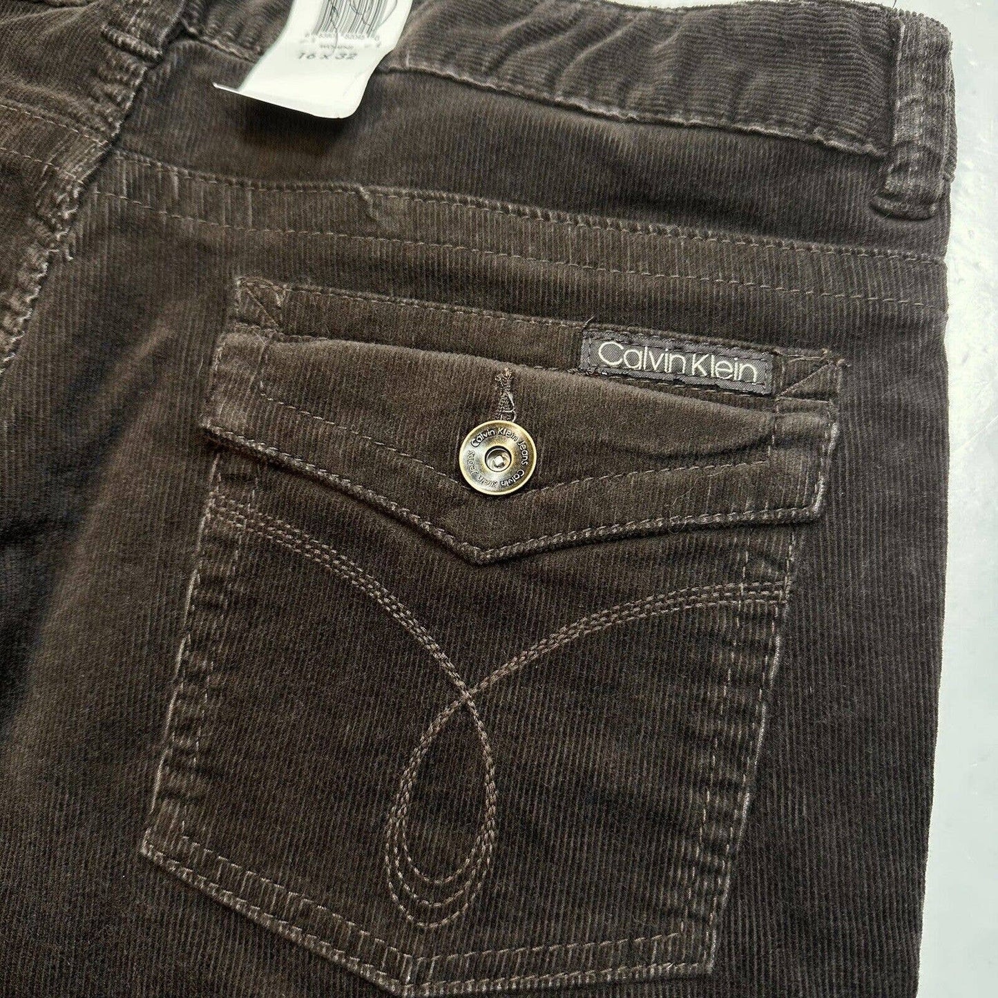Calvin Klein Corduroy Jeans Womens 16 Dark Brown Straight/Wide Leg Preppy NEW