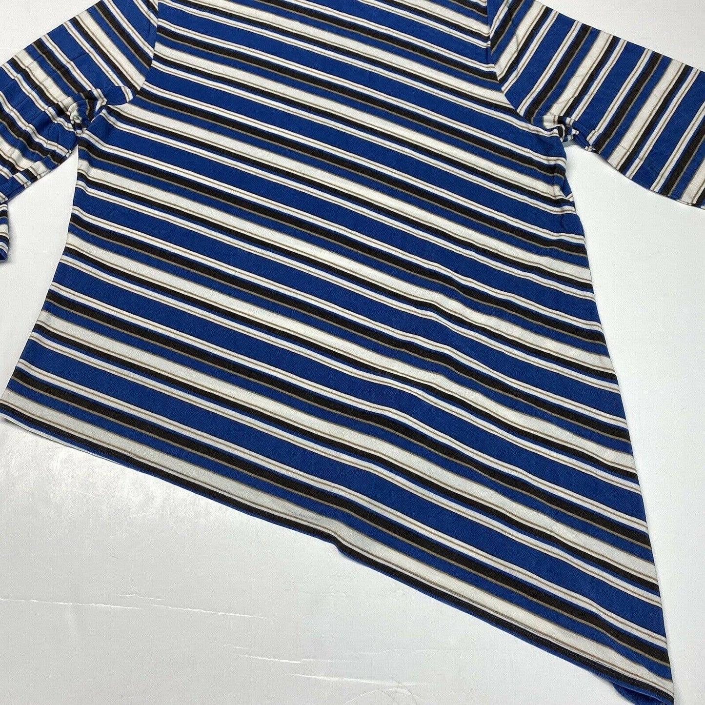 Chicos Travelers Slinky Knit Tunic Top Sz 3 (XL) Stripes Asymmetrical Long EUC