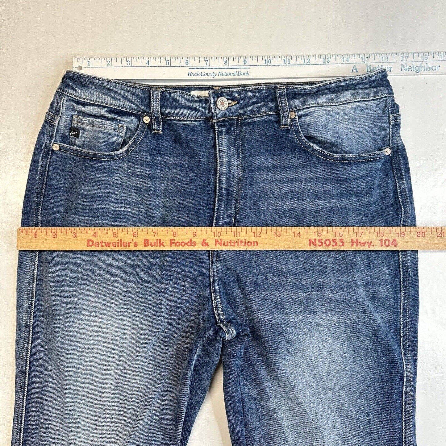 Kancan Luke High Rise Flare Jeans Womens 15/31 Blue Denim Medium Wash Distress