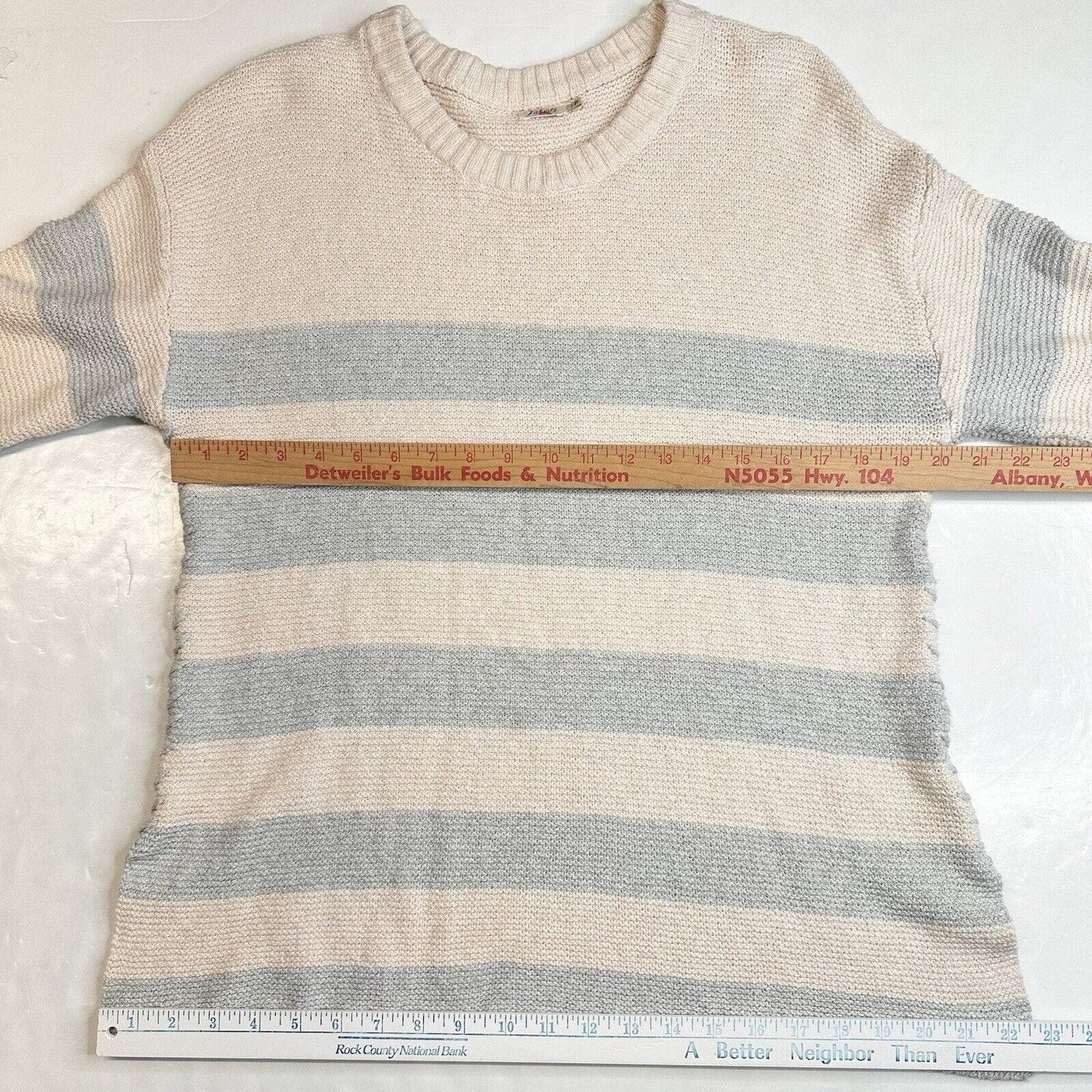 Faherty OJAI Nautical Sweater Womens Large Beige/Blue Stripes Pullover Top *Hole
