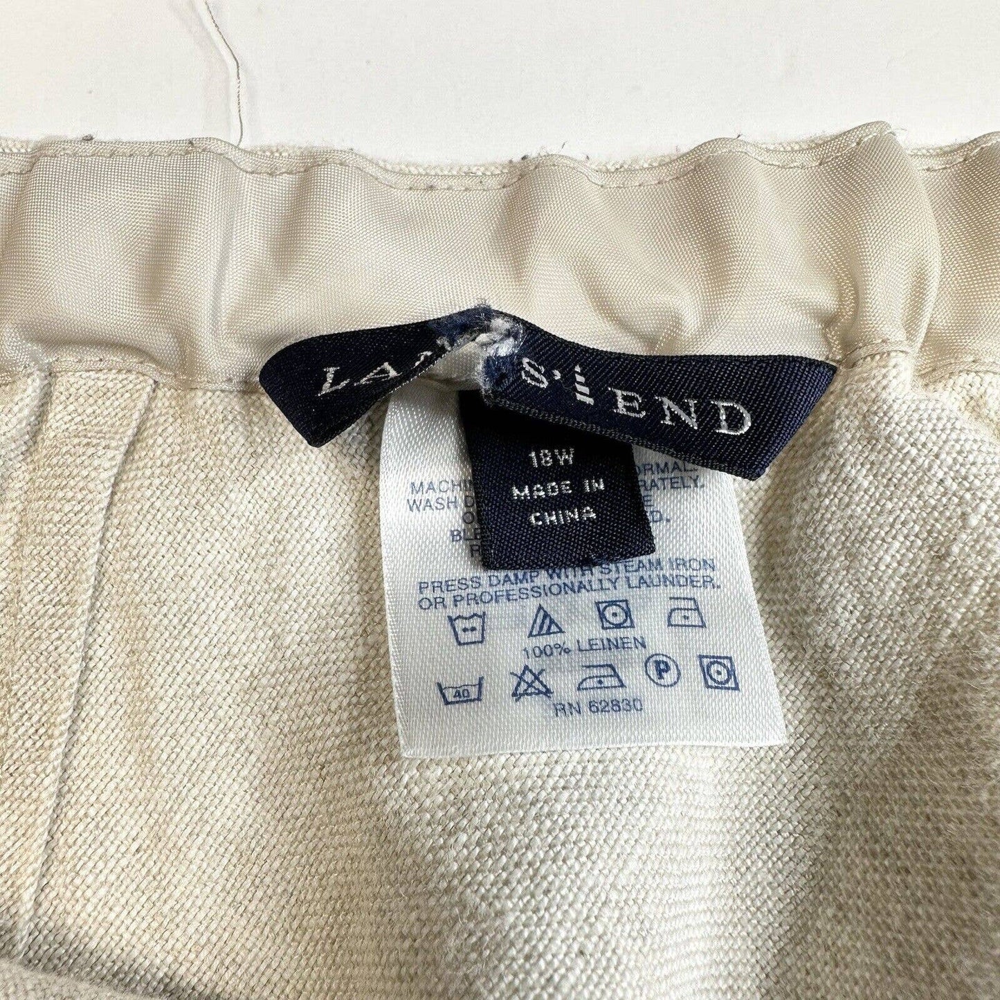 Lands End 100% Linen A-Line Skirt Womens 18W Neutral Beige Side Zip Plus Size