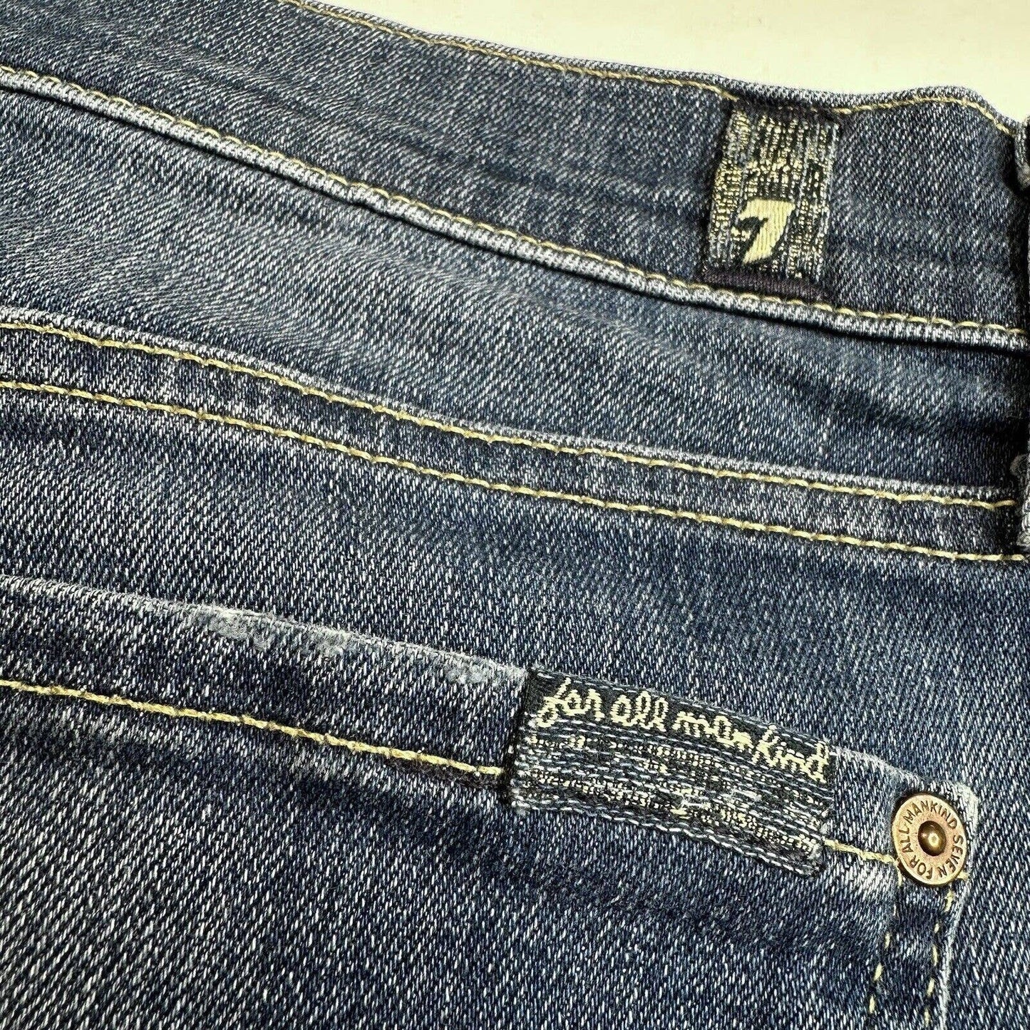 7 For All Mankind Cuffed Jean Shorts Sz 27 Blue Stretch Denim 3" Inseam 7FAM