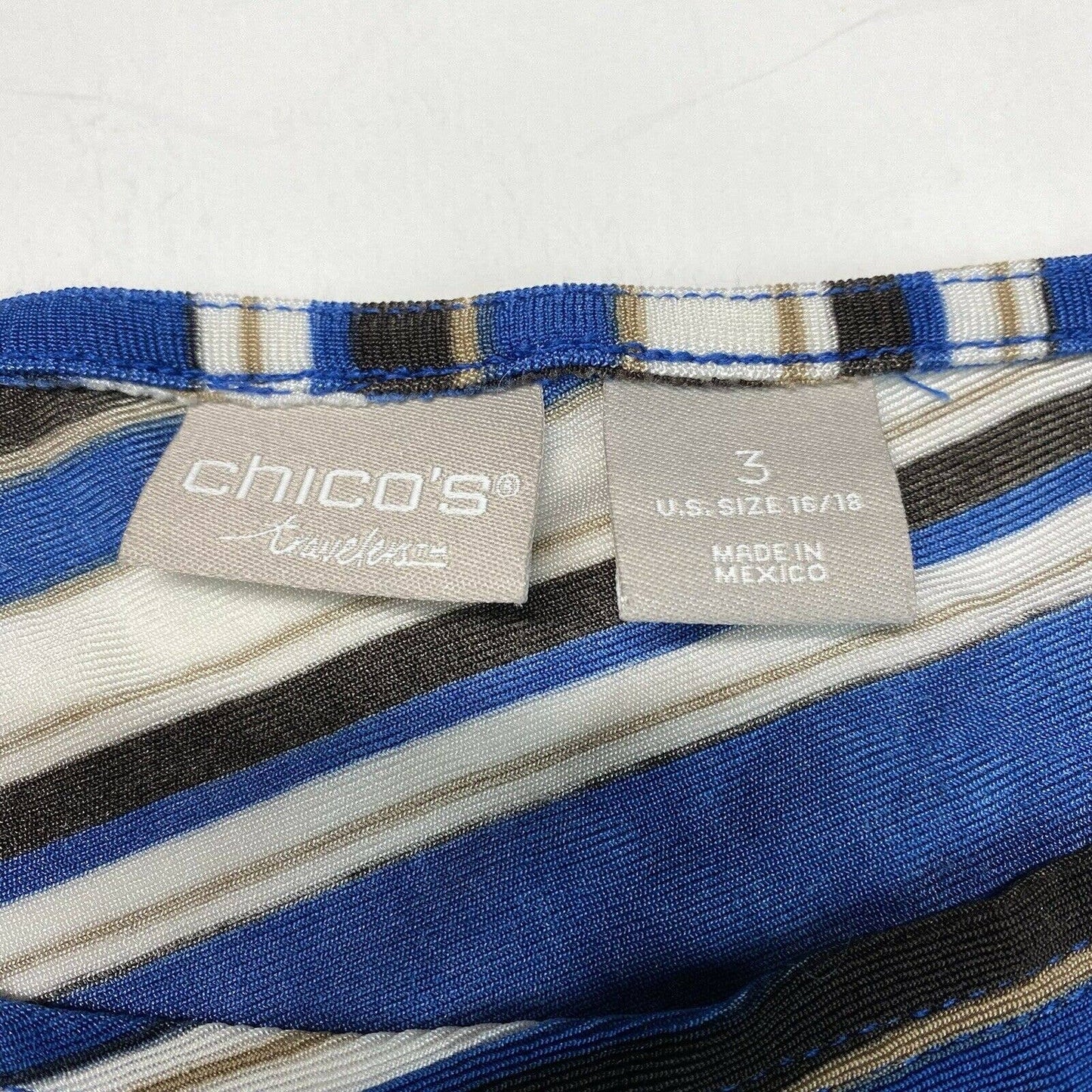 Chicos Travelers Slinky Knit Tunic Top Sz 3 (XL) Stripes Asymmetrical Long EUC