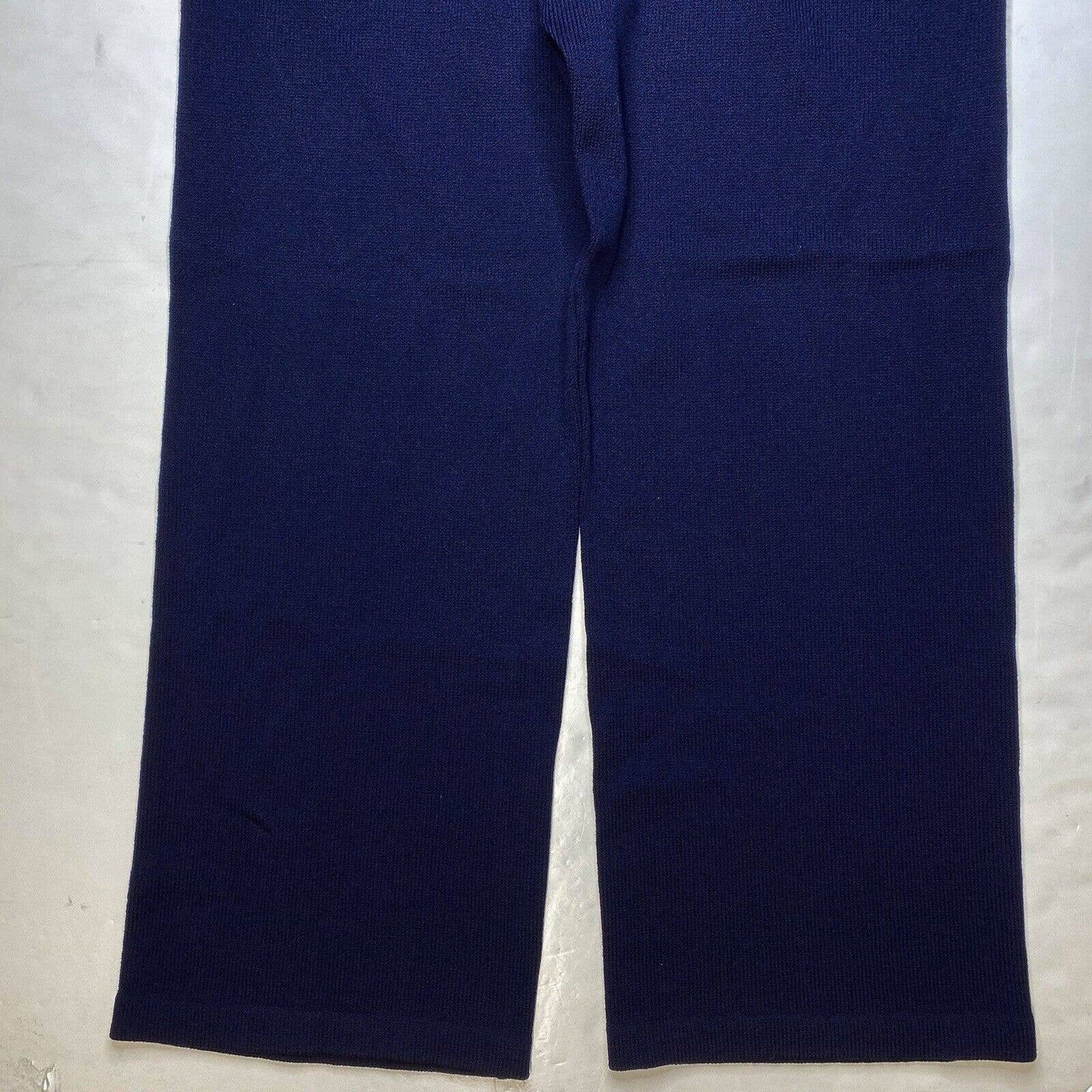St John Sport Santana Knit Wide Leg Pant Medium Wool Blend Navy Blue Pull On EUC