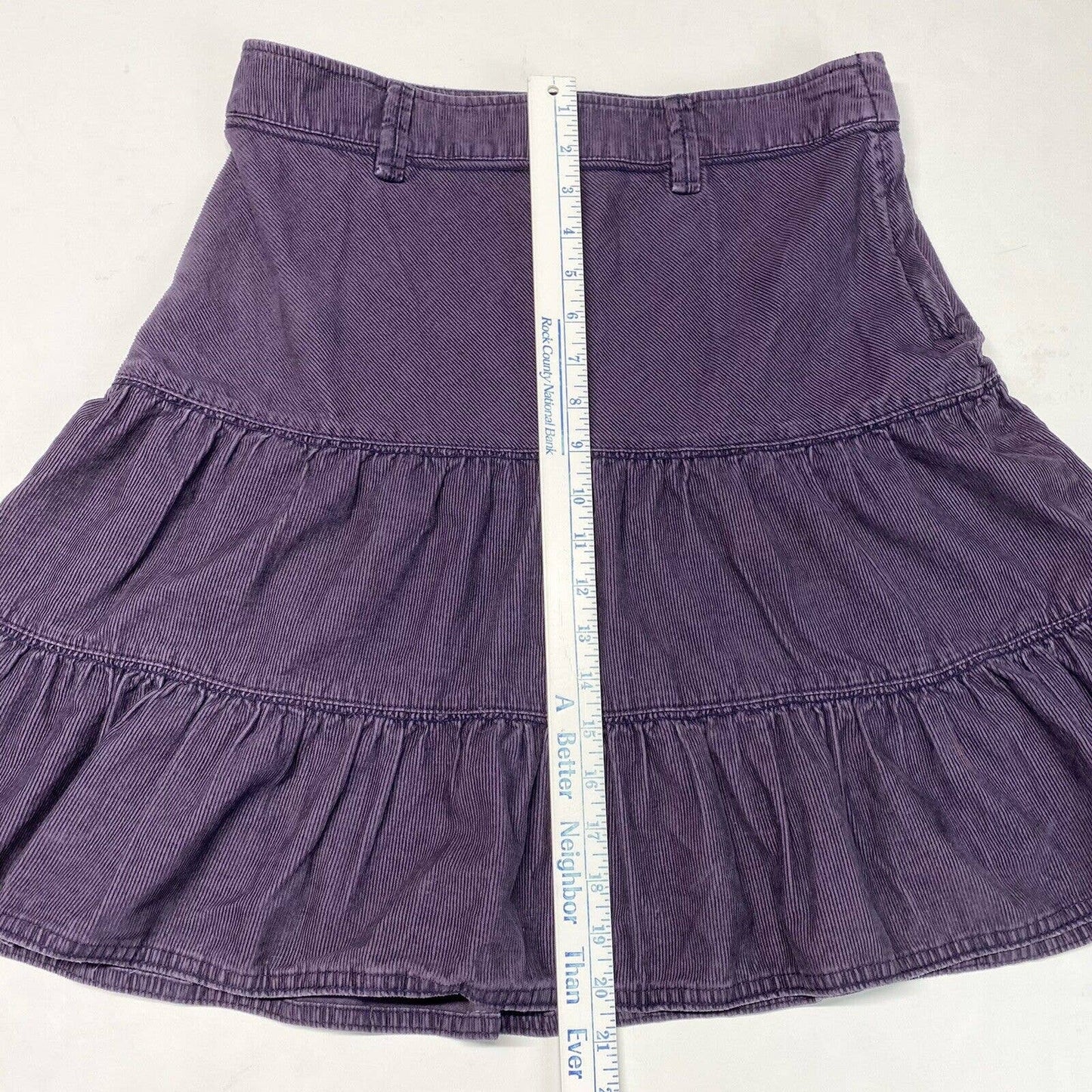 H&M L.O.G.G. Corduroy Ruffle Skirt Sz 8 Womens Purple Short 100% Cotton Side Zip