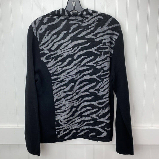 Chicos Eliza Zip Up Knit Cardigan Sz 2 (Large) Zebra Black/Silver Sweater NEW