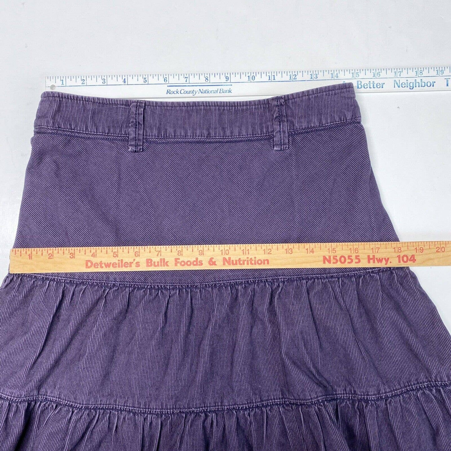 H&M L.O.G.G. Corduroy Ruffle Skirt Sz 8 Womens Purple Short 100% Cotton Side Zip