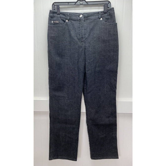 St. John Sport Straight Leg Jeans Sz 8 Womens High Rise Dark Gray Stretch Short