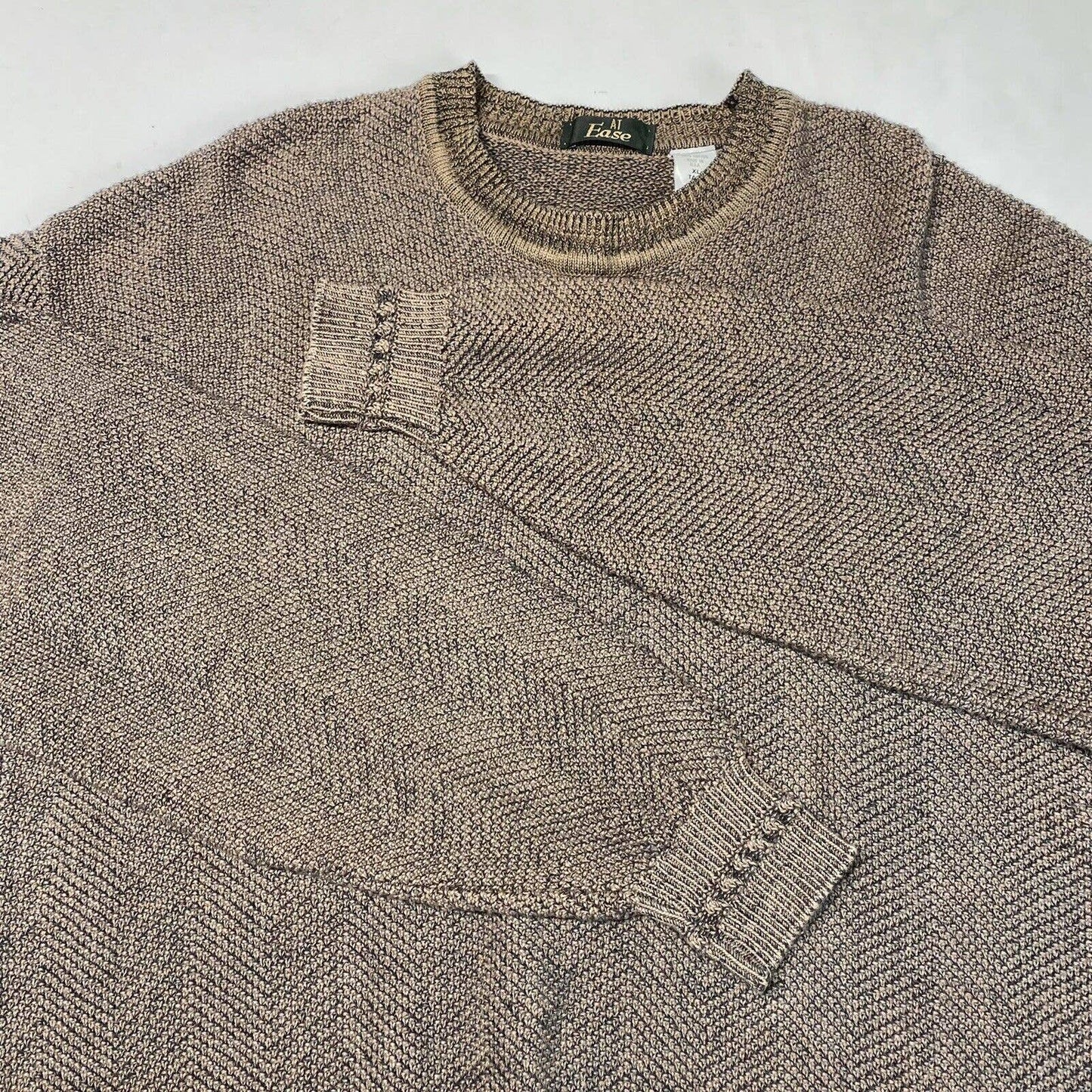 Vintage At Ease Knit Sweater Mens XLT Xlarge Tall Brown Pullover Long Sleeve USA