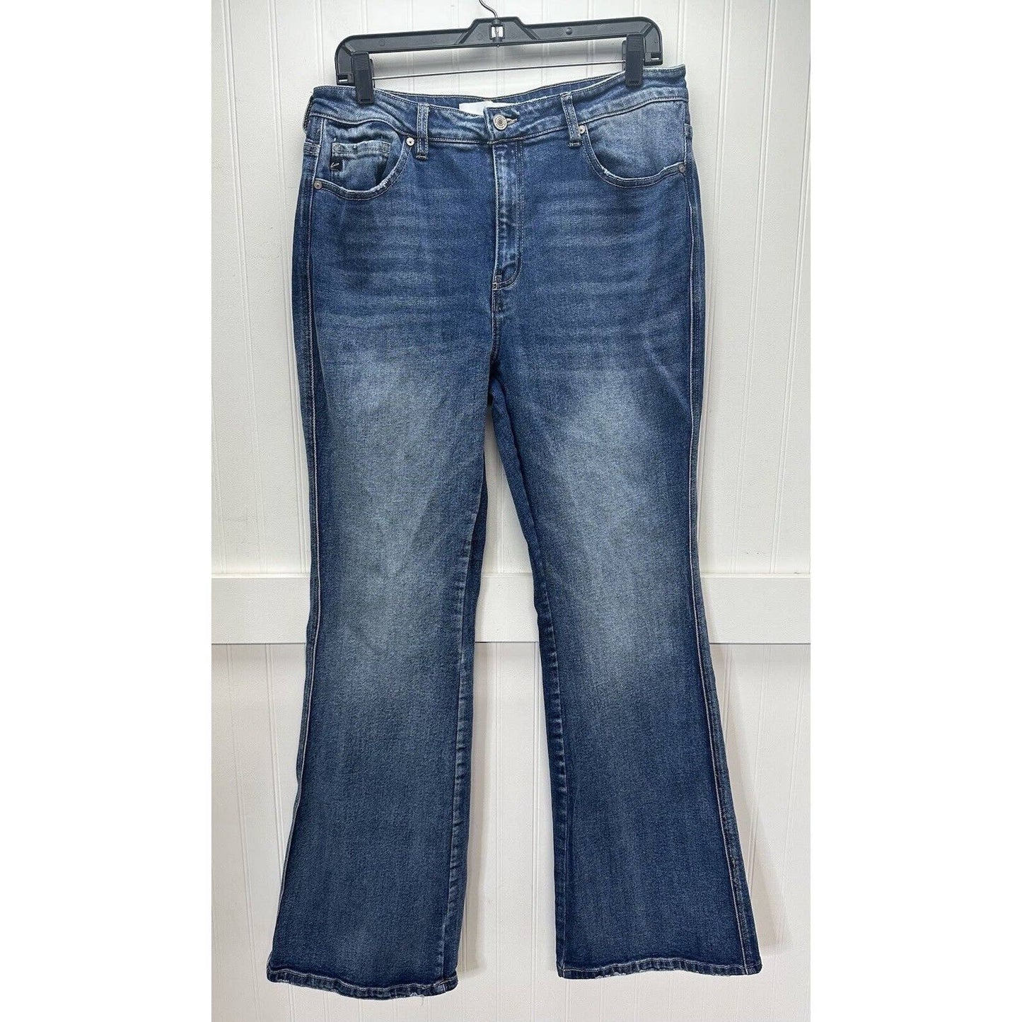 Kancan Luke High Rise Flare Jeans Womens 15/31 Blue Denim Medium Wash Distress